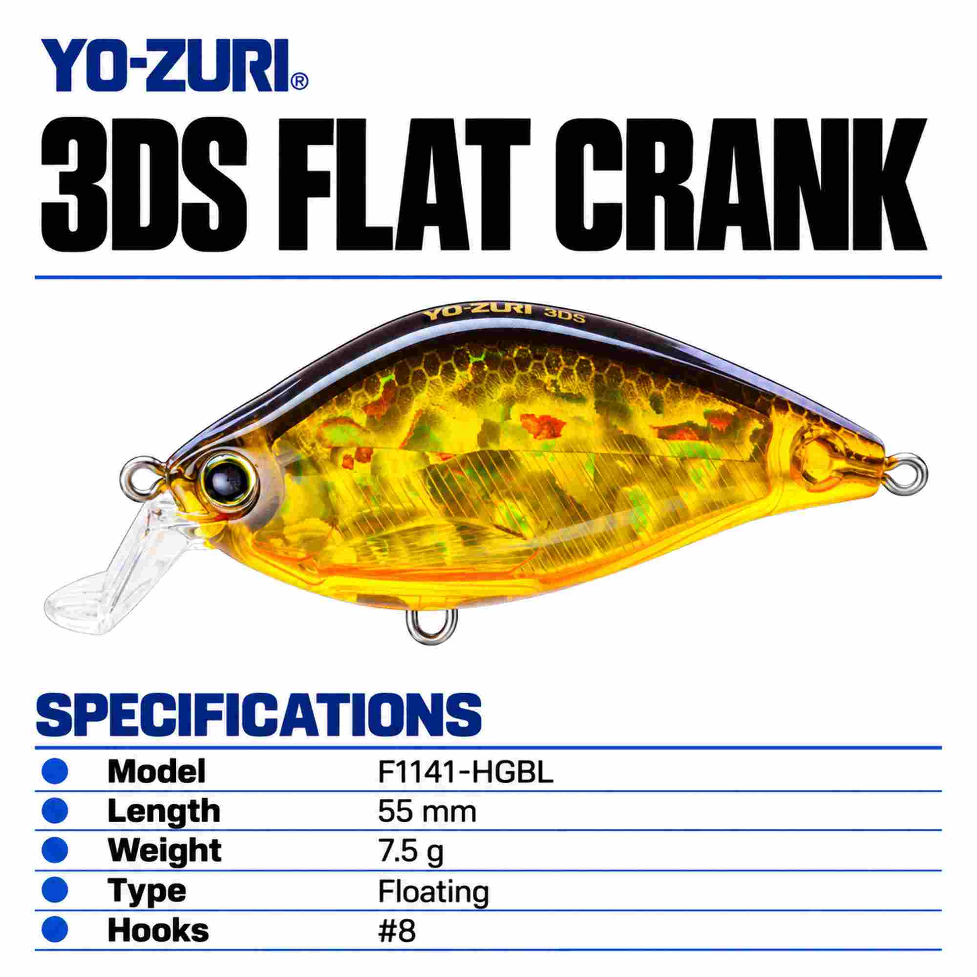 Yo Zuri Duel 3DS Flat Crank 55 mm Floating Lure F1141-HGBL (3880)