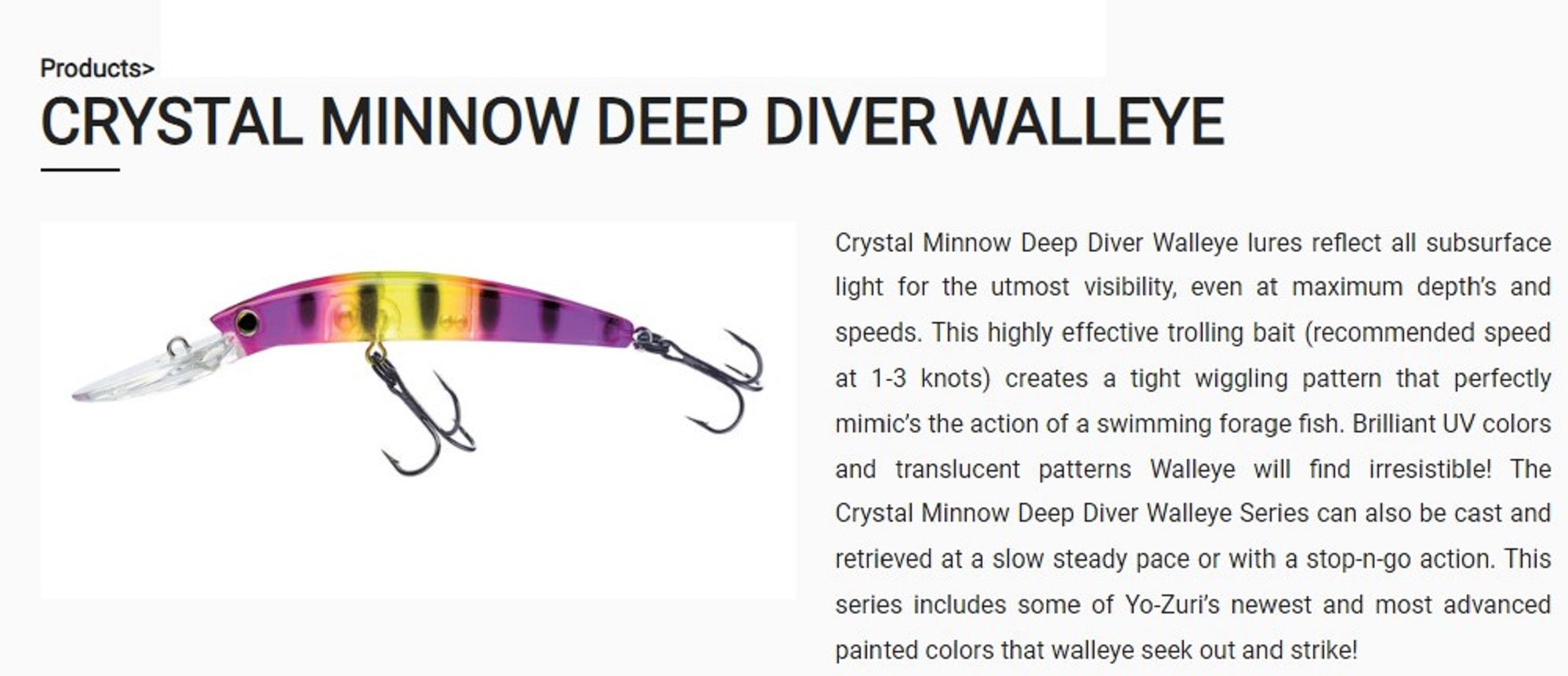 Yo Zuri Crystal Minnow DD Walleye 110 mm Floating Lure R1206-BT (8246)