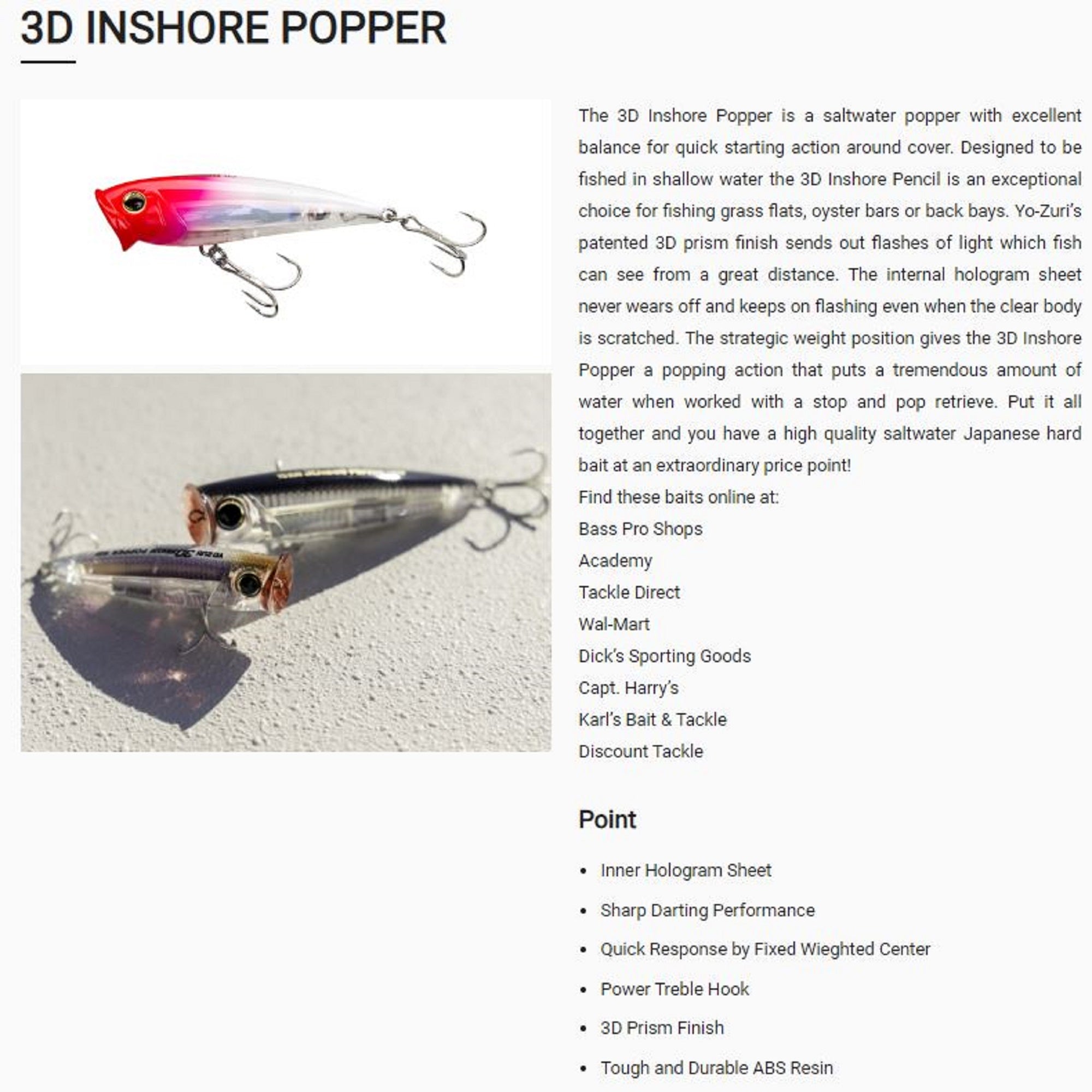 Yo Zuri Duel 3D Inshore Popper 70 Floating Lure R1210-RPCH (8406)