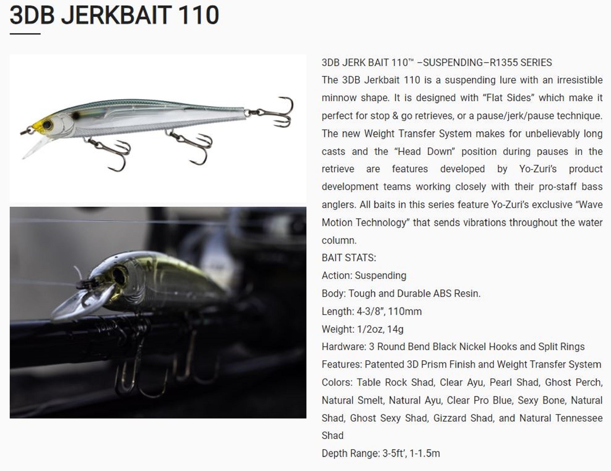 Yo Zuri Duel 3DB Jerkbait 110 mm Suspend Lure R1355-NAY (1079)