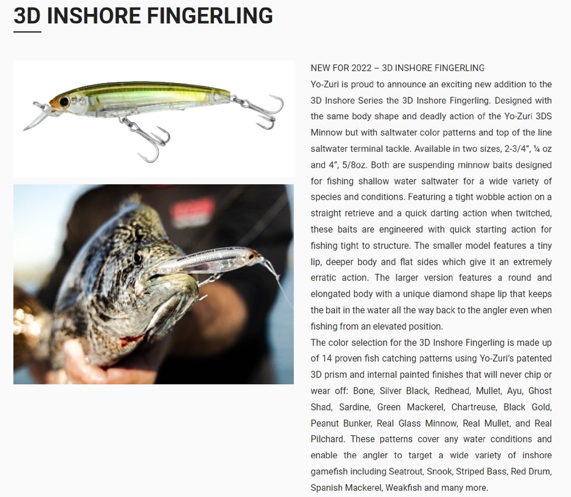 Yo Zuri Duel 3D Inshore Fingerling 70SP Suspend Lure R1409-HPBK (9723)