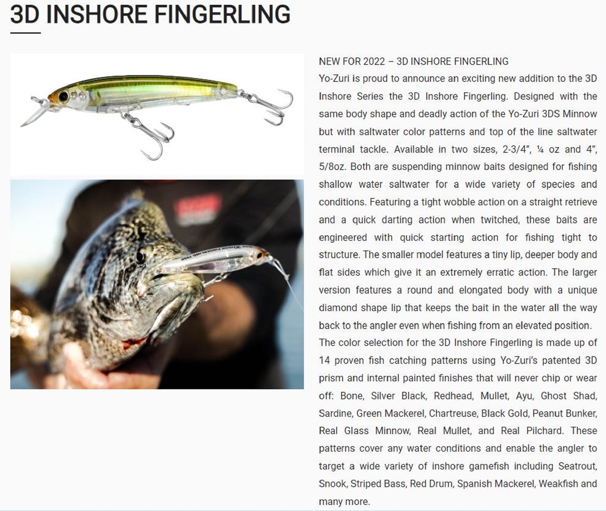 Yo Zuri Duel 3D Inshore Fingerling 70SP Suspend Lure R1409-RGLM (9730)
