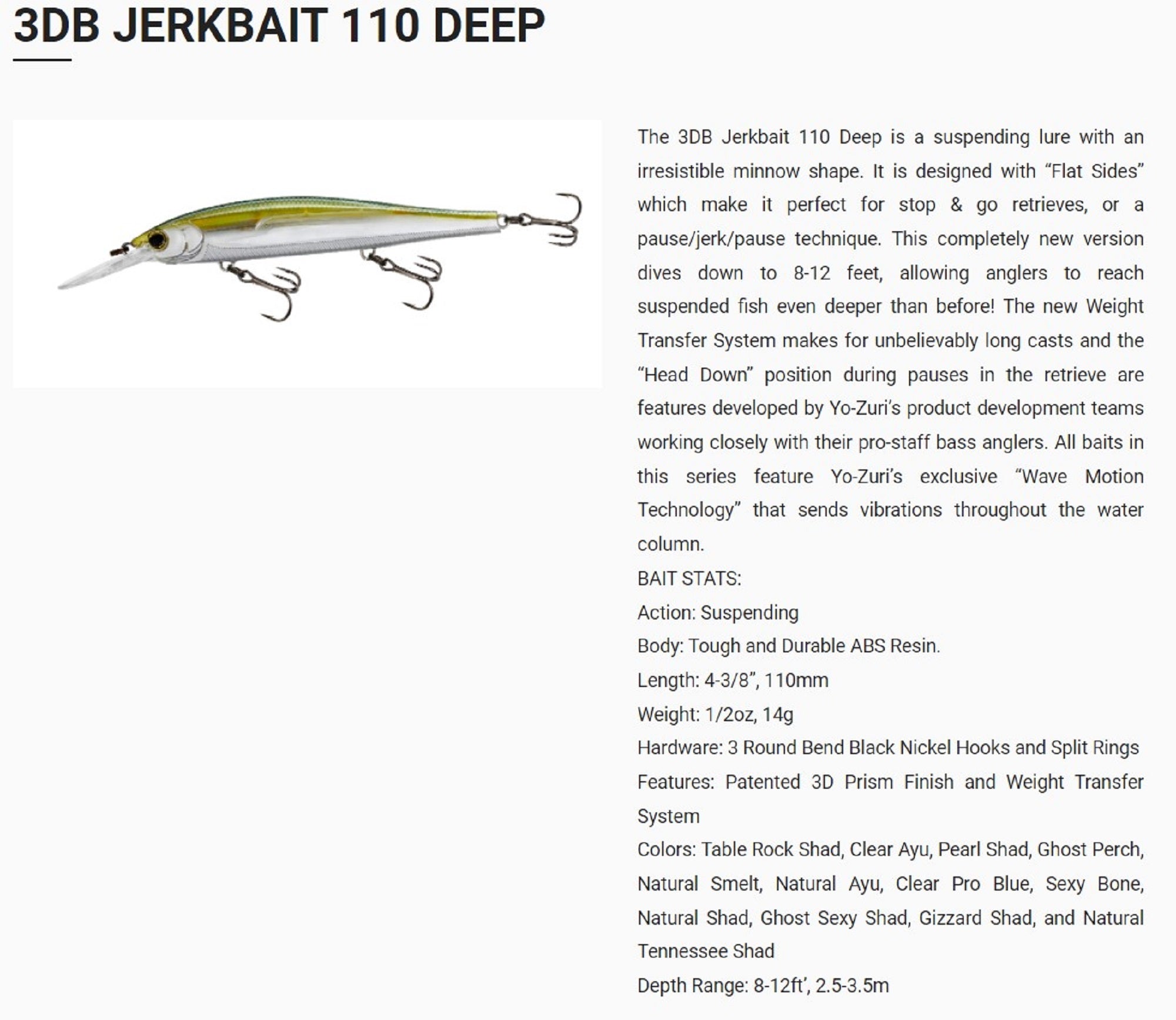 Yo Zuri Duel 3DB Jerkbait Deep 110 mm Suspend Lure R1372-PCR (2266)