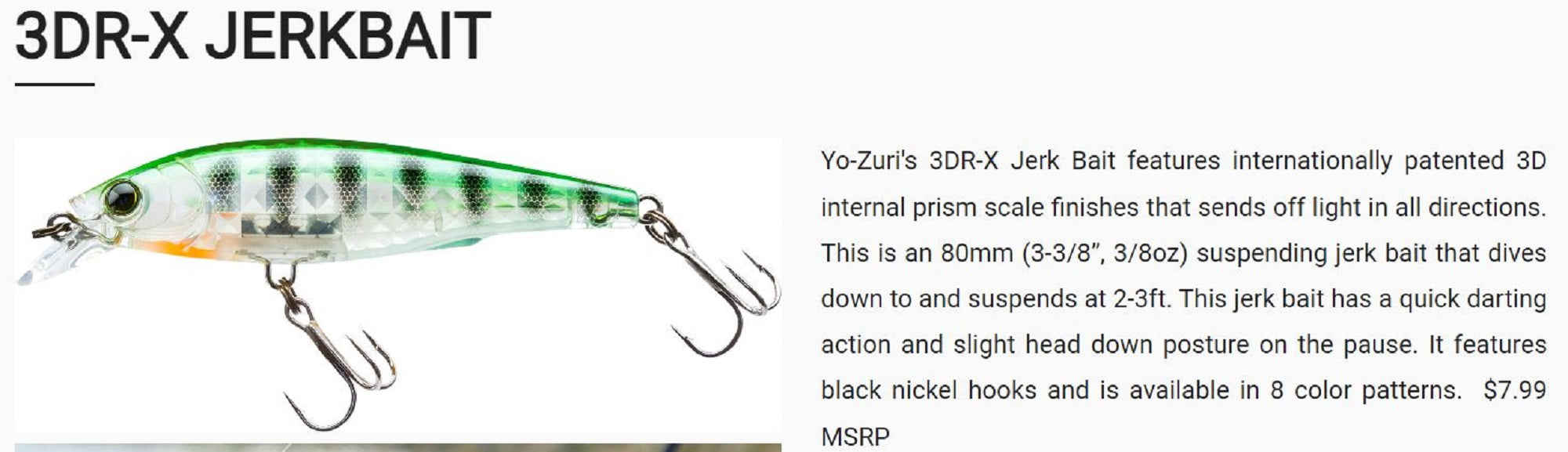 Yo Zuri 3DR-X Jerkbait 80SP Suspend Lure R1437-GSAY (8046)