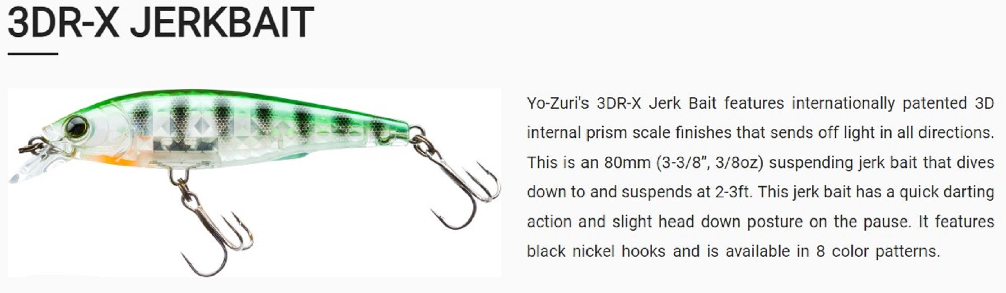 Yo Zuri 3DR-X Jerkbait 80SP Suspend Lure R1437-GSSM (8060)