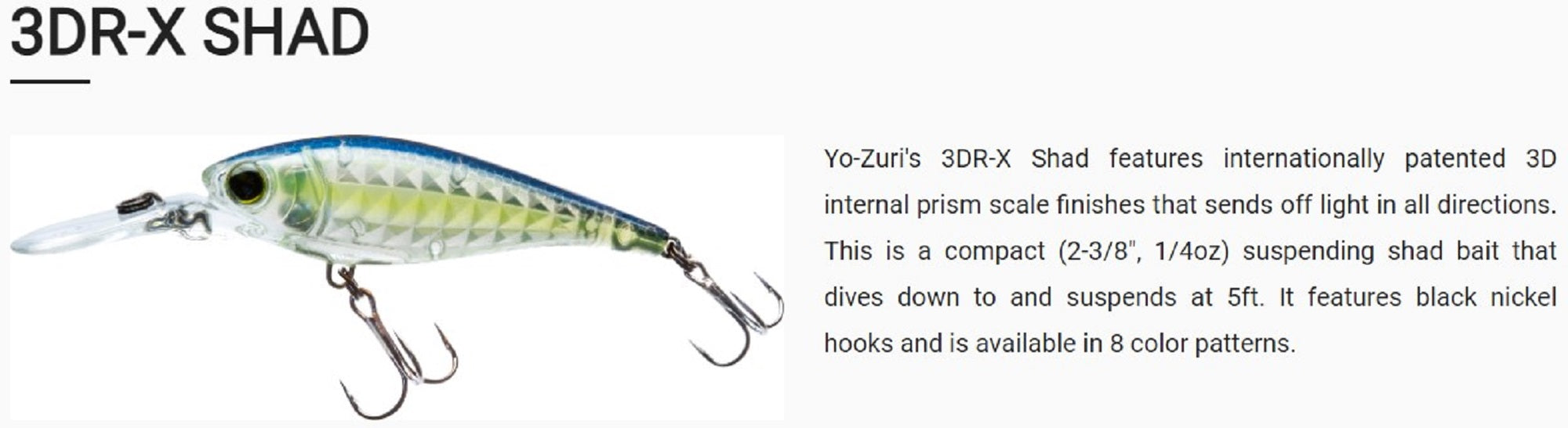 Yo Zuri 3DR-X Shad 60SP Suspend Lure R1438-PGBL (8169)