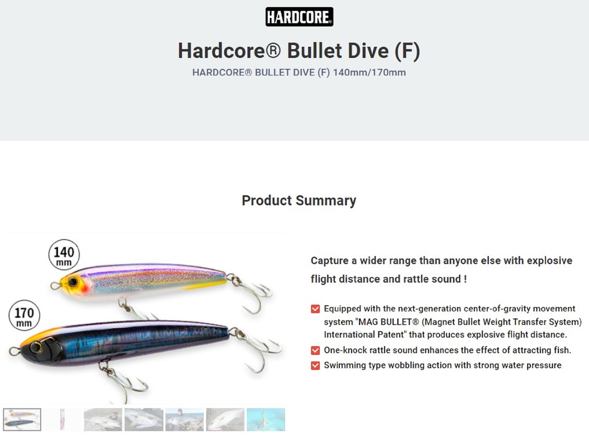 Yo Zuri Duel Hardcore Bullet Dive 170 mm Floating Lure F1223-HSBL (9029)