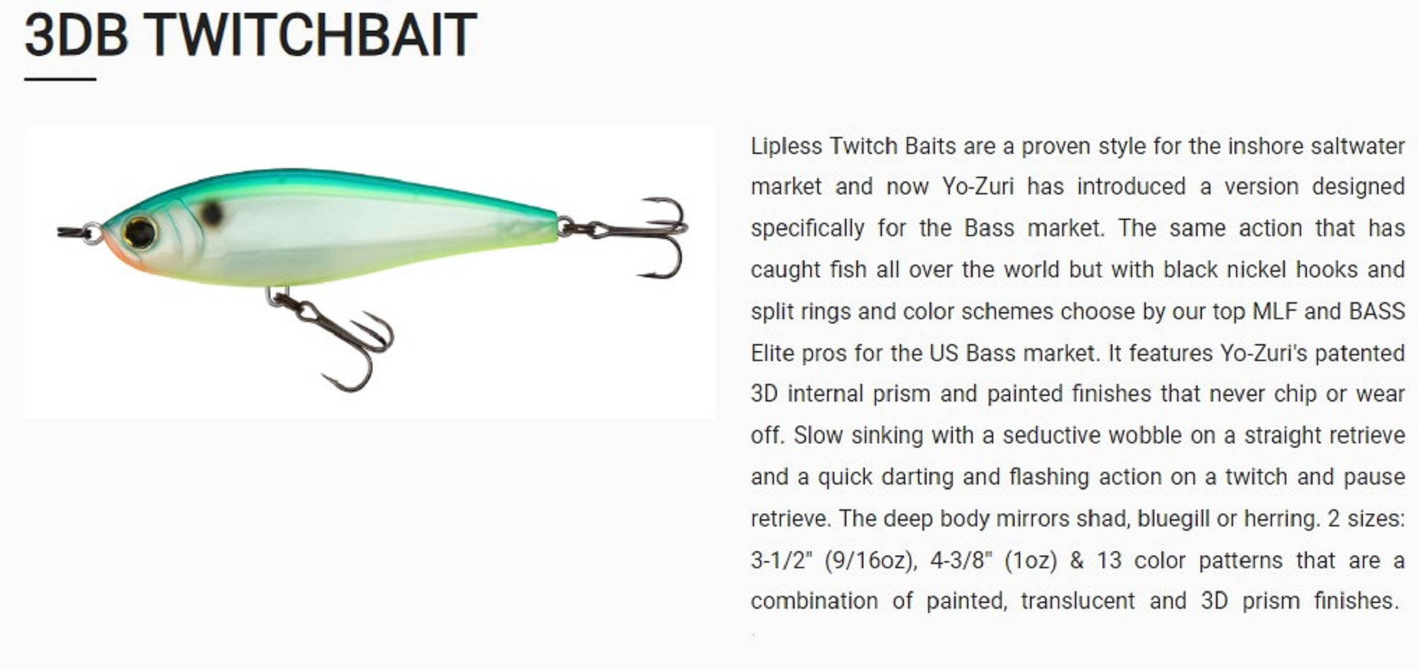 Yo Zuri Duel 3DB Twitchbait SS 110 mm Sinking Lure R1448-BTRS (0193)