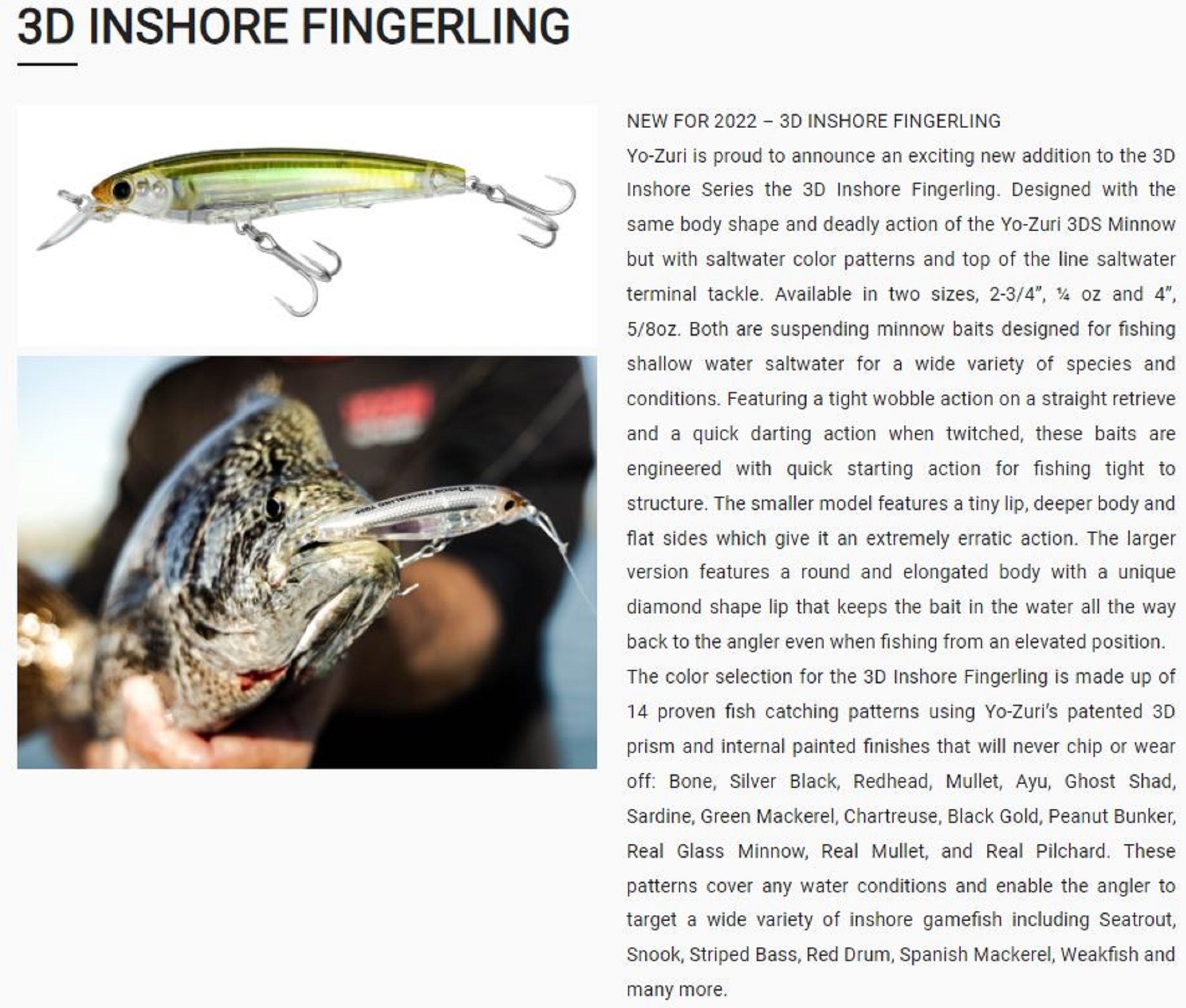 Yo Zuri Duel 3D Inshore Fingerling 100SP Suspend Lure R1410-V (5563)