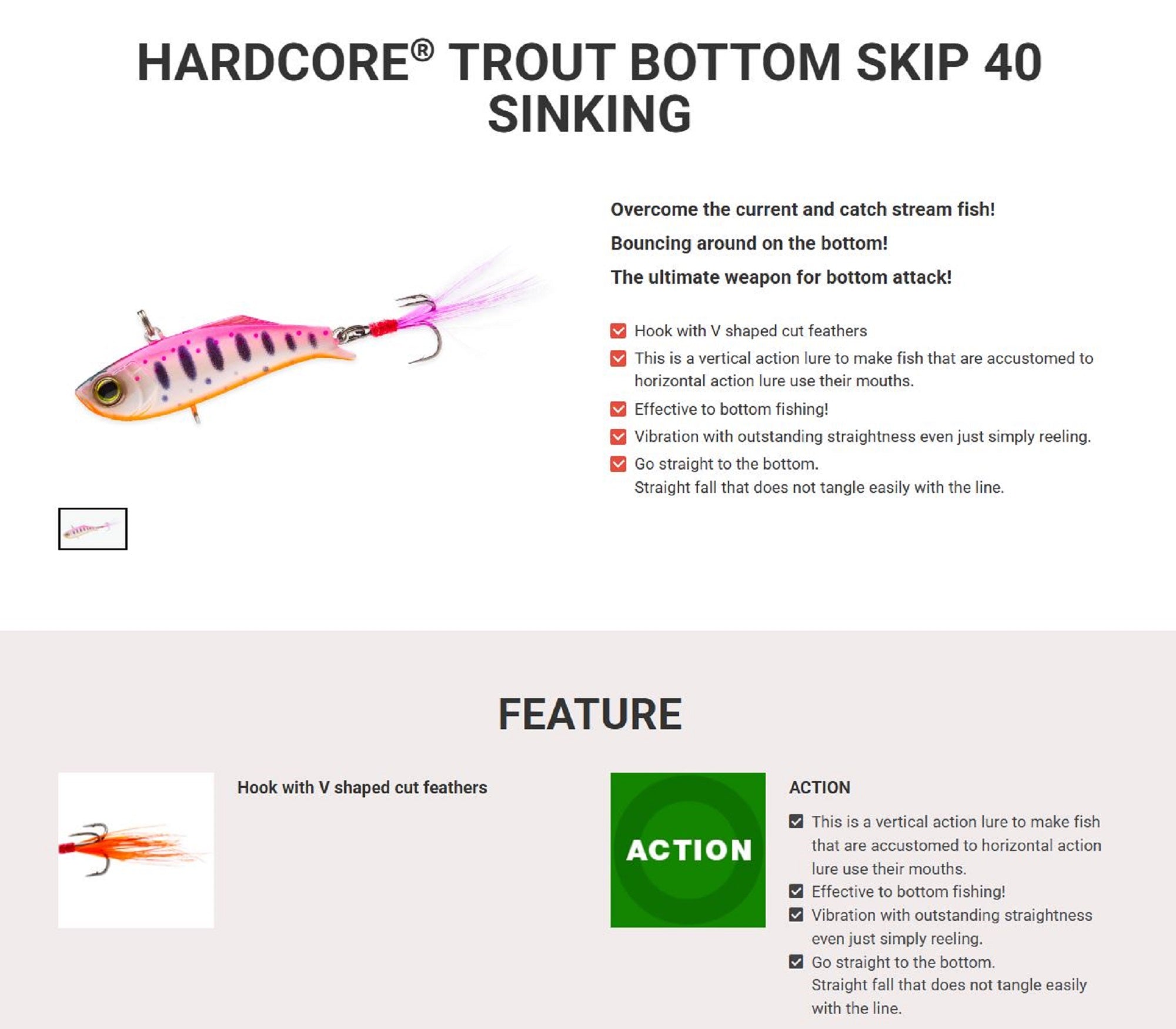 Yo Zuri Duel Hardcore Trout Bottom Skip 40S Sinking Lure F1264-HOYM (8372)