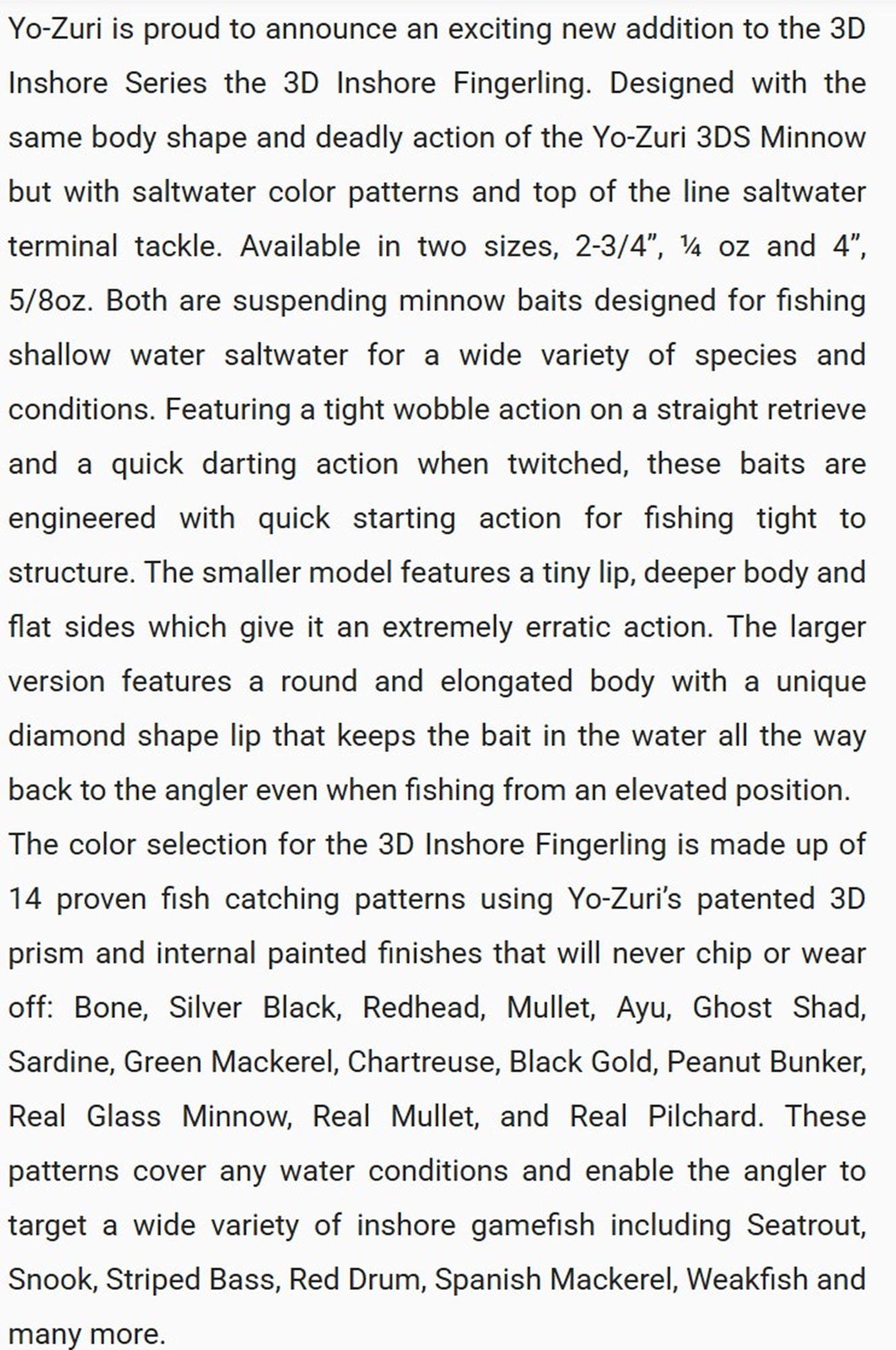 Yo Zuri Duel 3D Inshore Fingerling 70SP Suspend Lure R1409-YMT (8457)