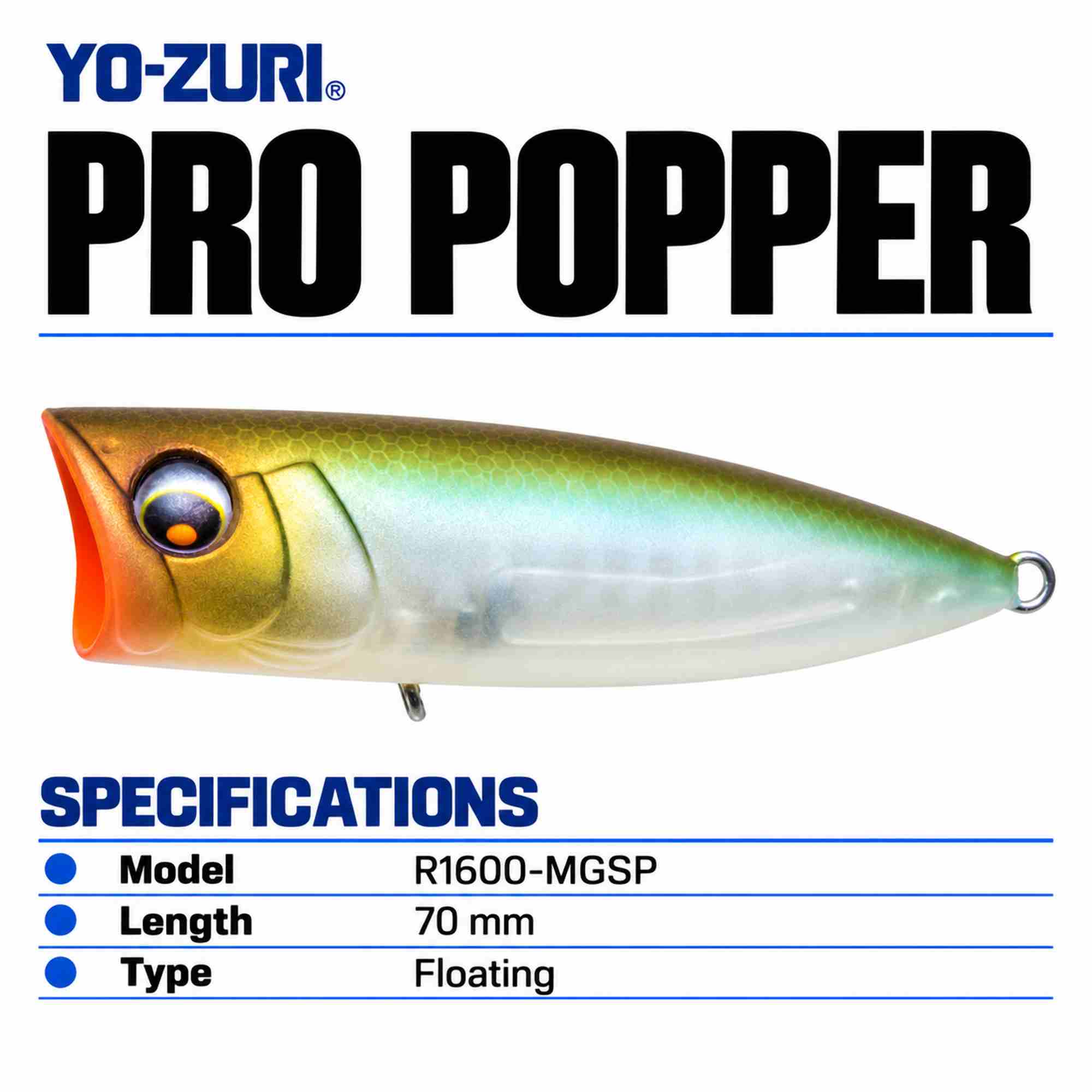 Yo Zuri Pro Popper 70mm Floating Lure R1600-MGSP (8265)