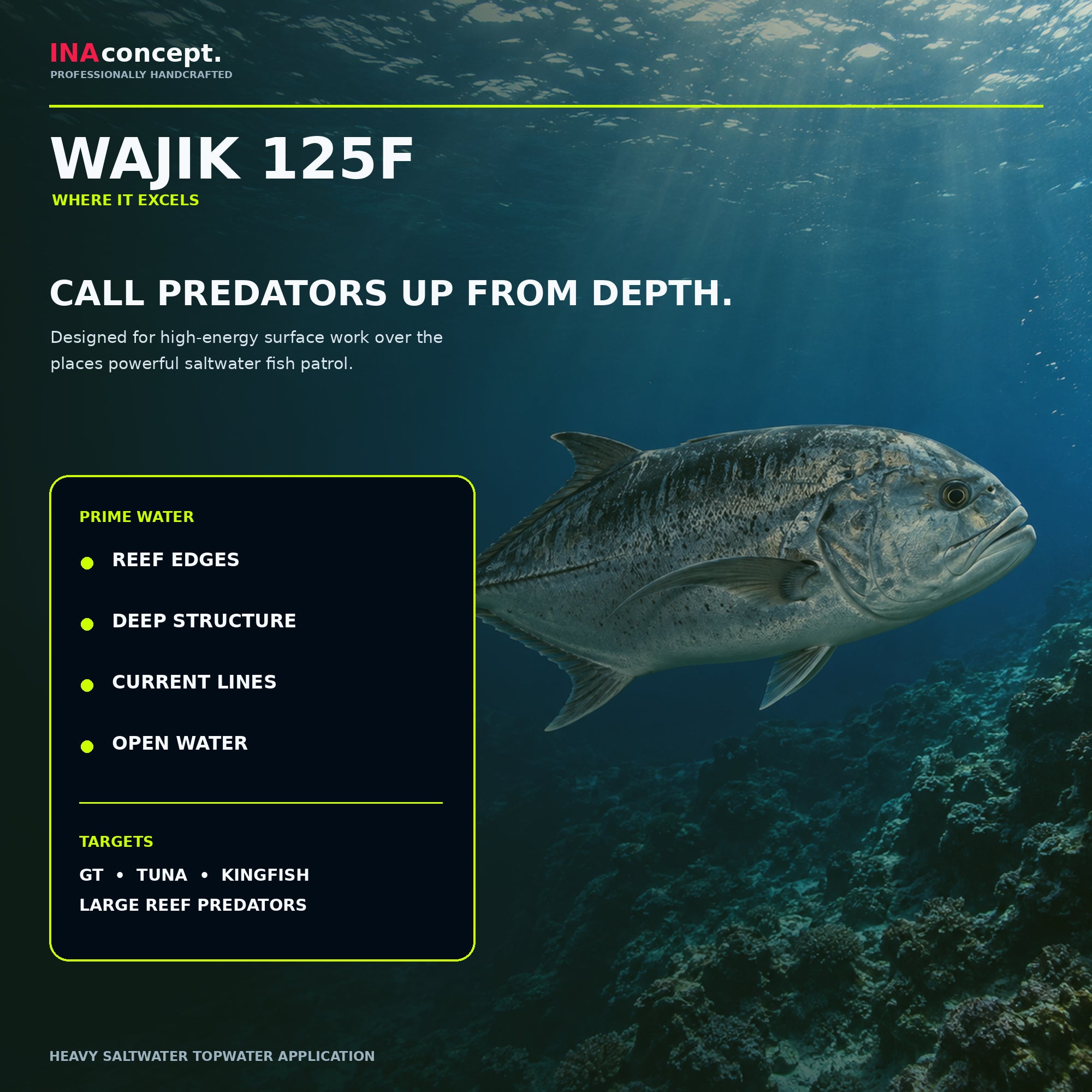Ina Concept Wajik 210mm 125 grams Popper Floating Lure Mahi Mahi (4009)
