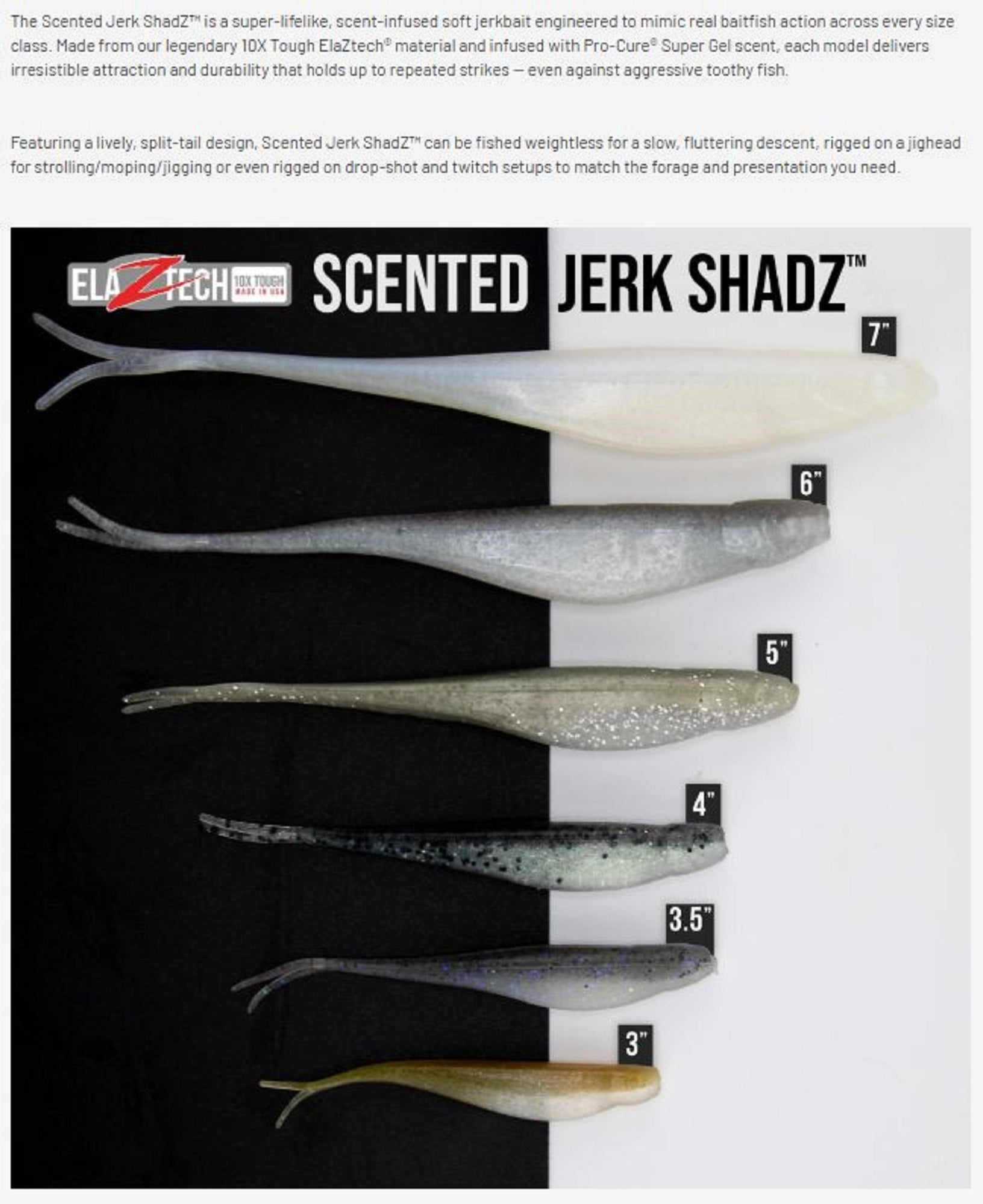 Zman Soft Lure Jerk ShadZ 4 Inch 5/Pack Hot Chartreuse (0092)