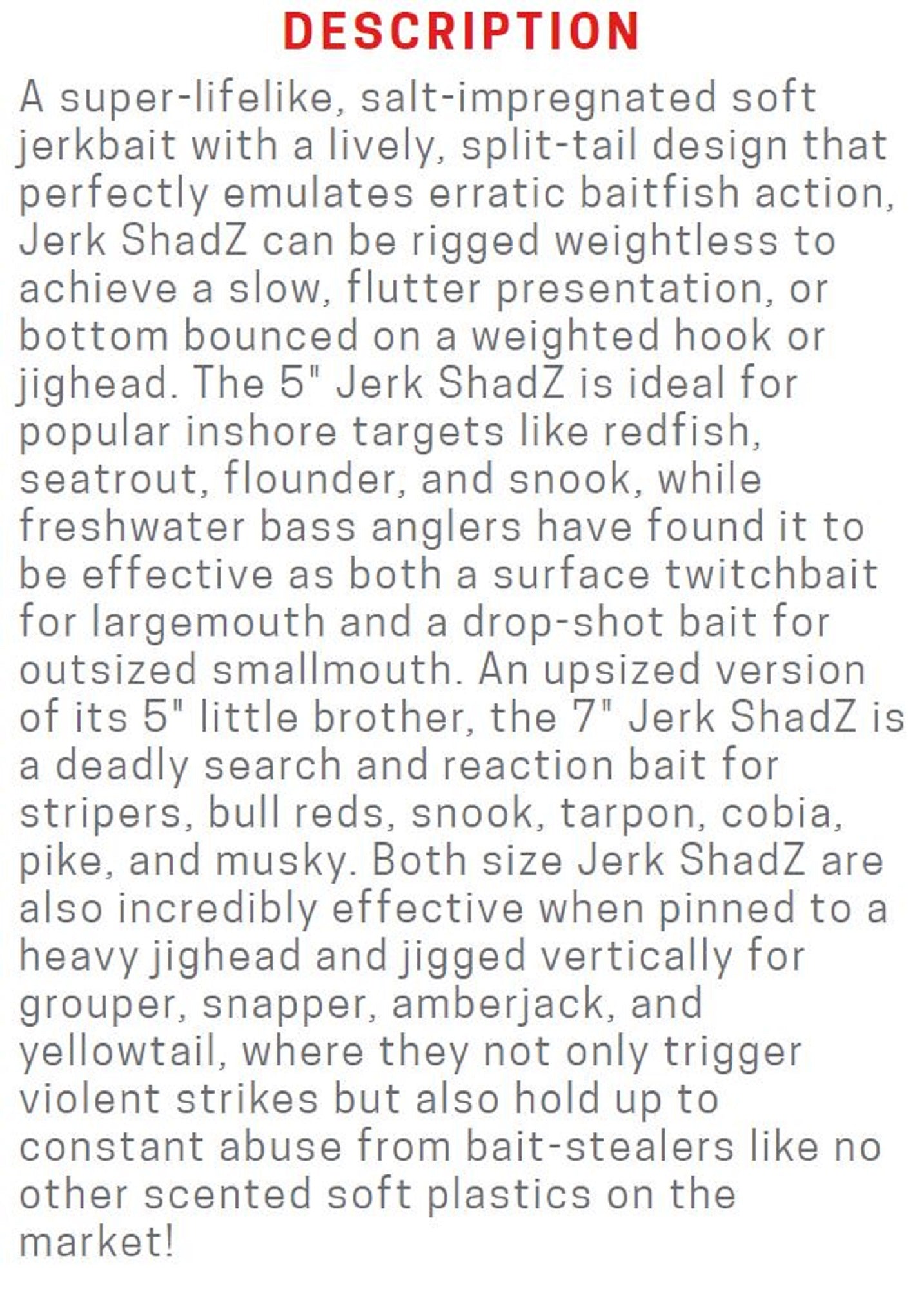 Zman Soft Lure Jerk ShadZ 5 Inch 5/Pack Hot Chart (0108)