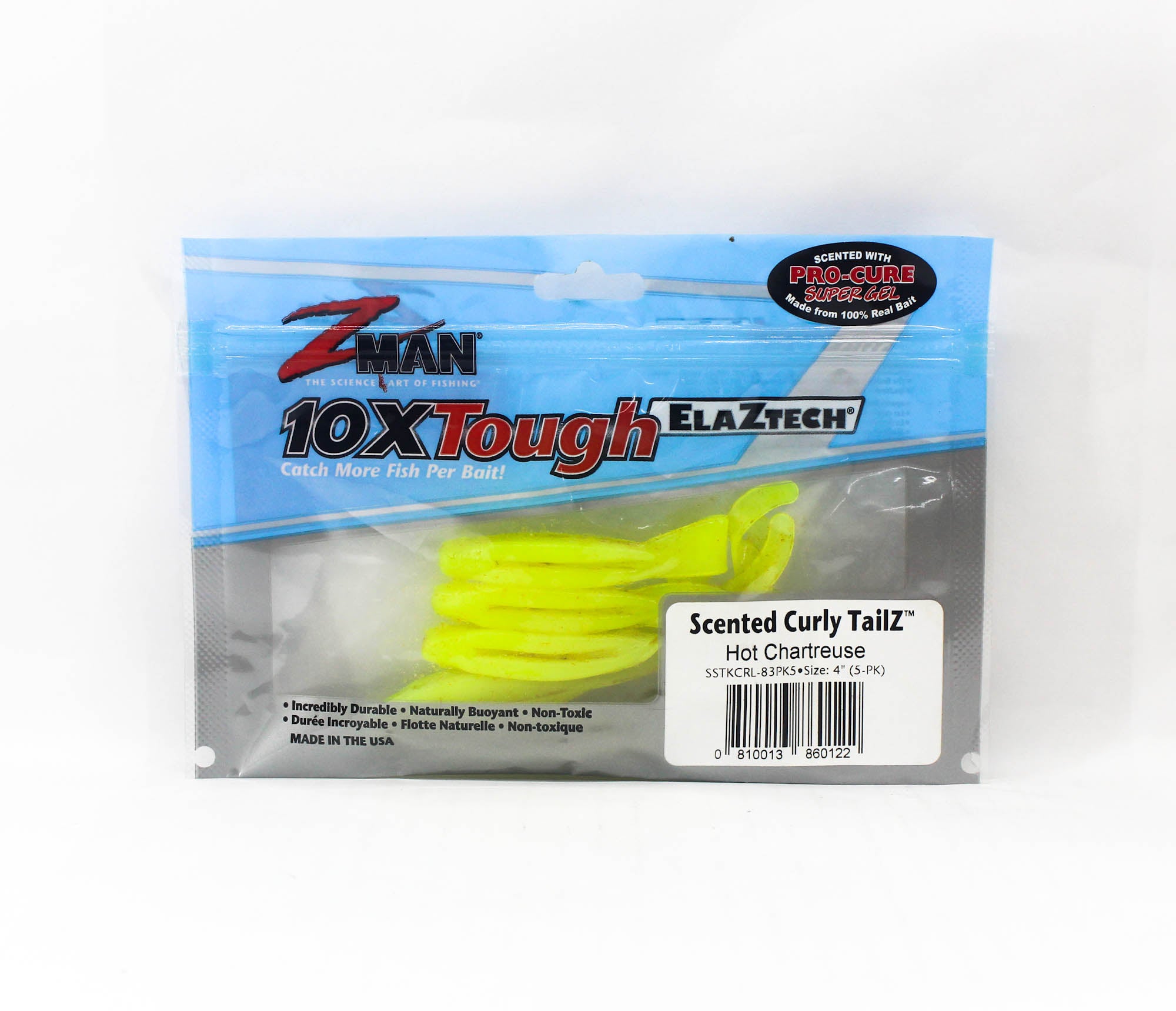 Zman Soft Lure StreakZ Curly TailZ 4 Inch 5/Pack Hot Chartreuse (0122)