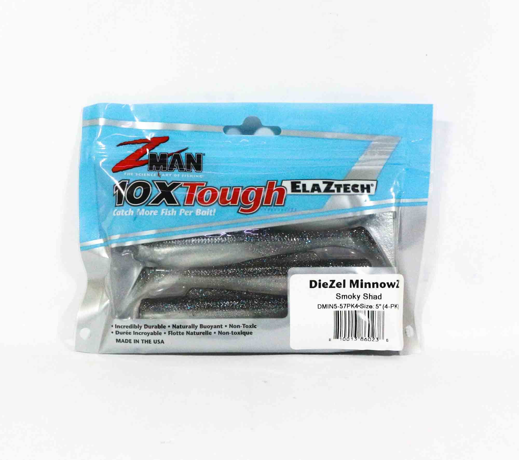 Zman Soft Lure Diezel MinnowZ 5 Inch 4/Pack Smoky Shad (0238)