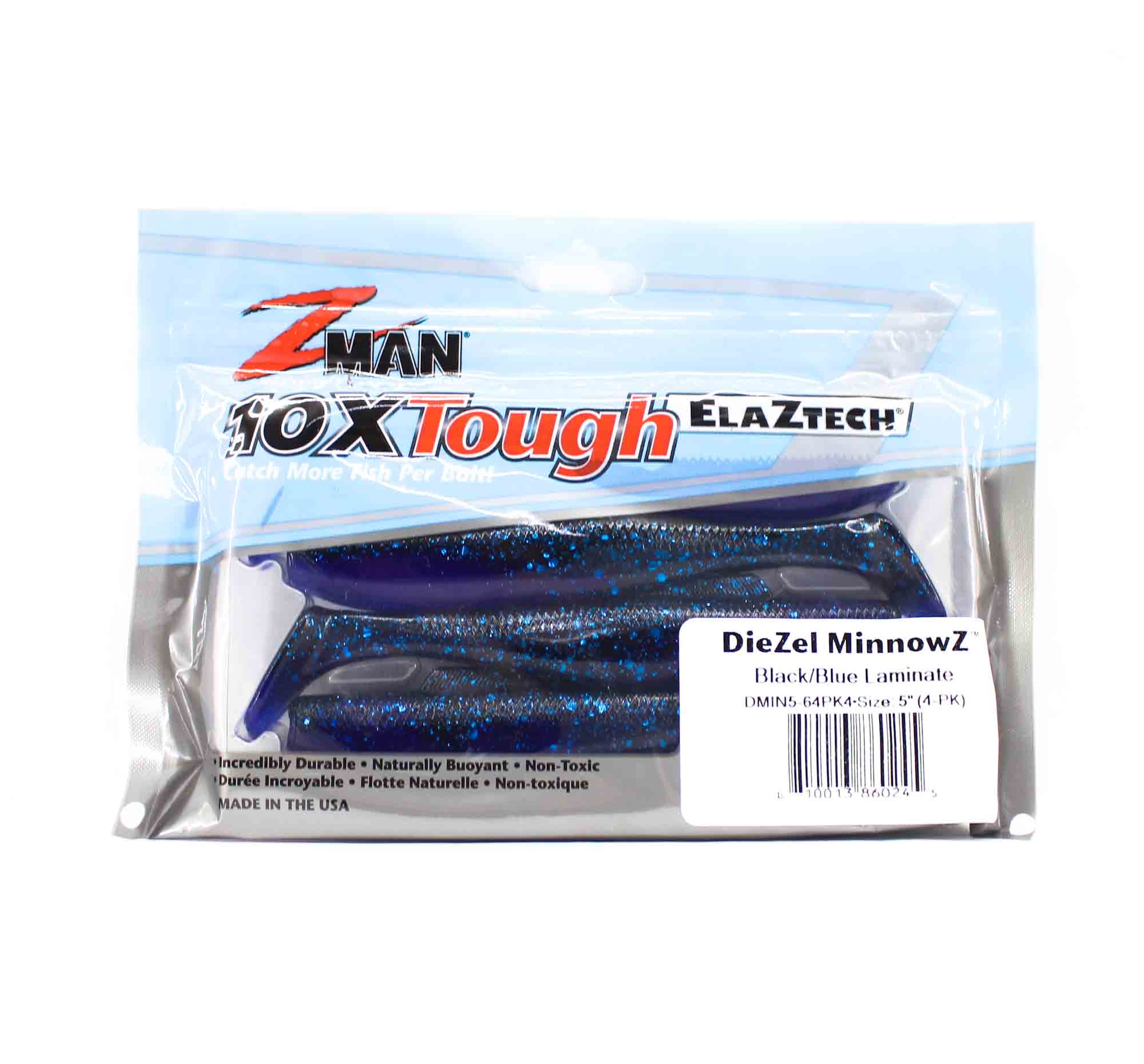 Zman Soft Lure Diezel MinnowZ 5 Inch 4/Pack Black Blue Laminate (0245)