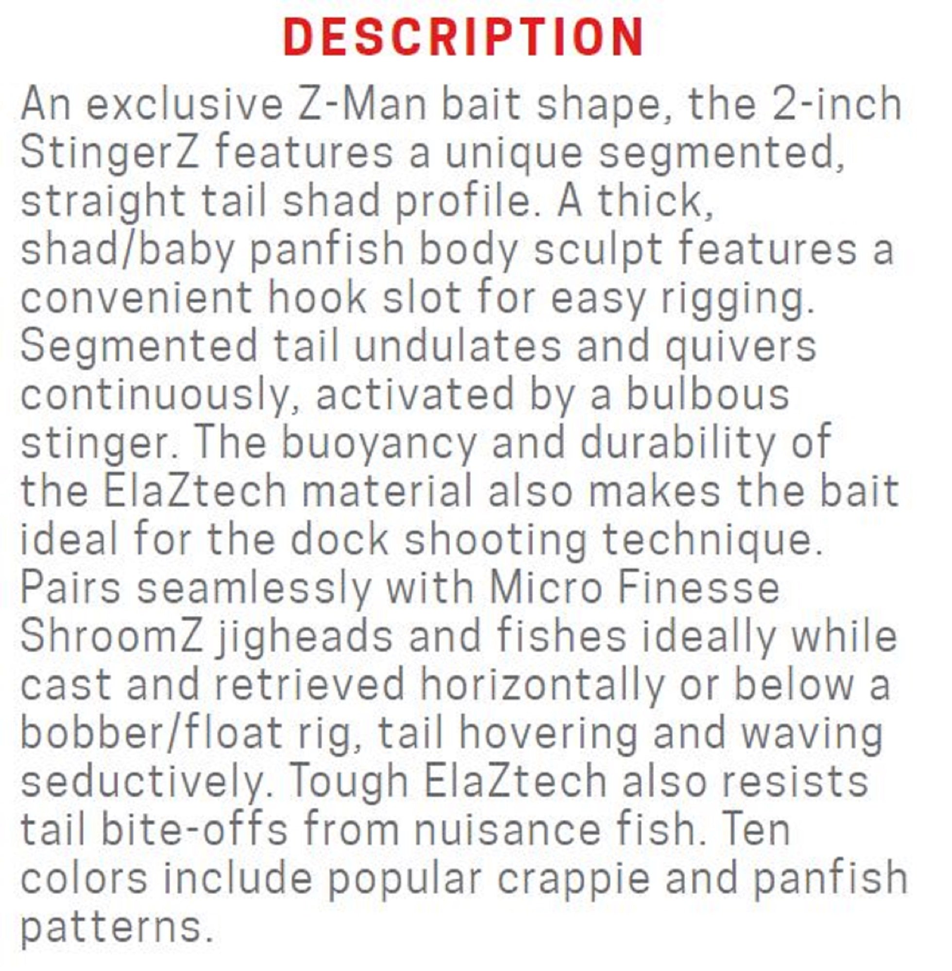 Zman Soft Lure StingerZ 2 Inch 8/Pack Pearl (3871)
