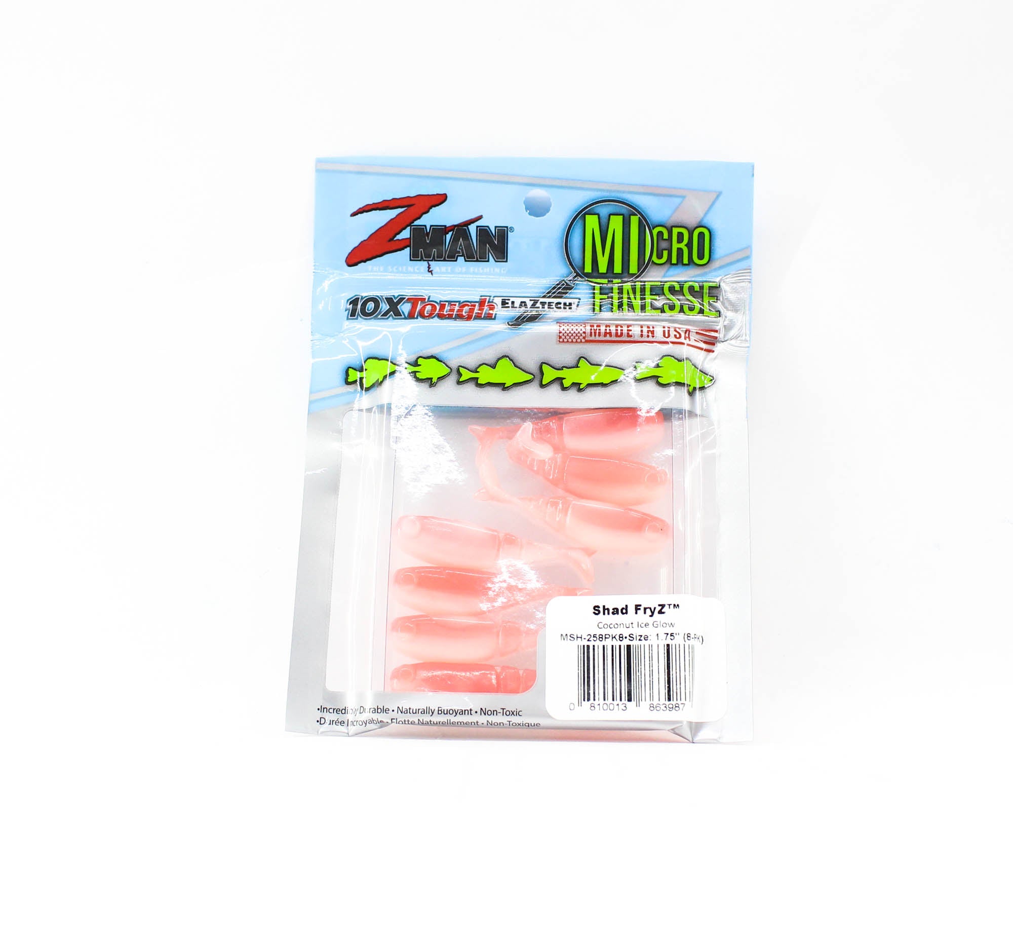 Zman Soft Lure Shad FryZ 1.75 Inch 8/Pack Coconut Ice Glow (3987)