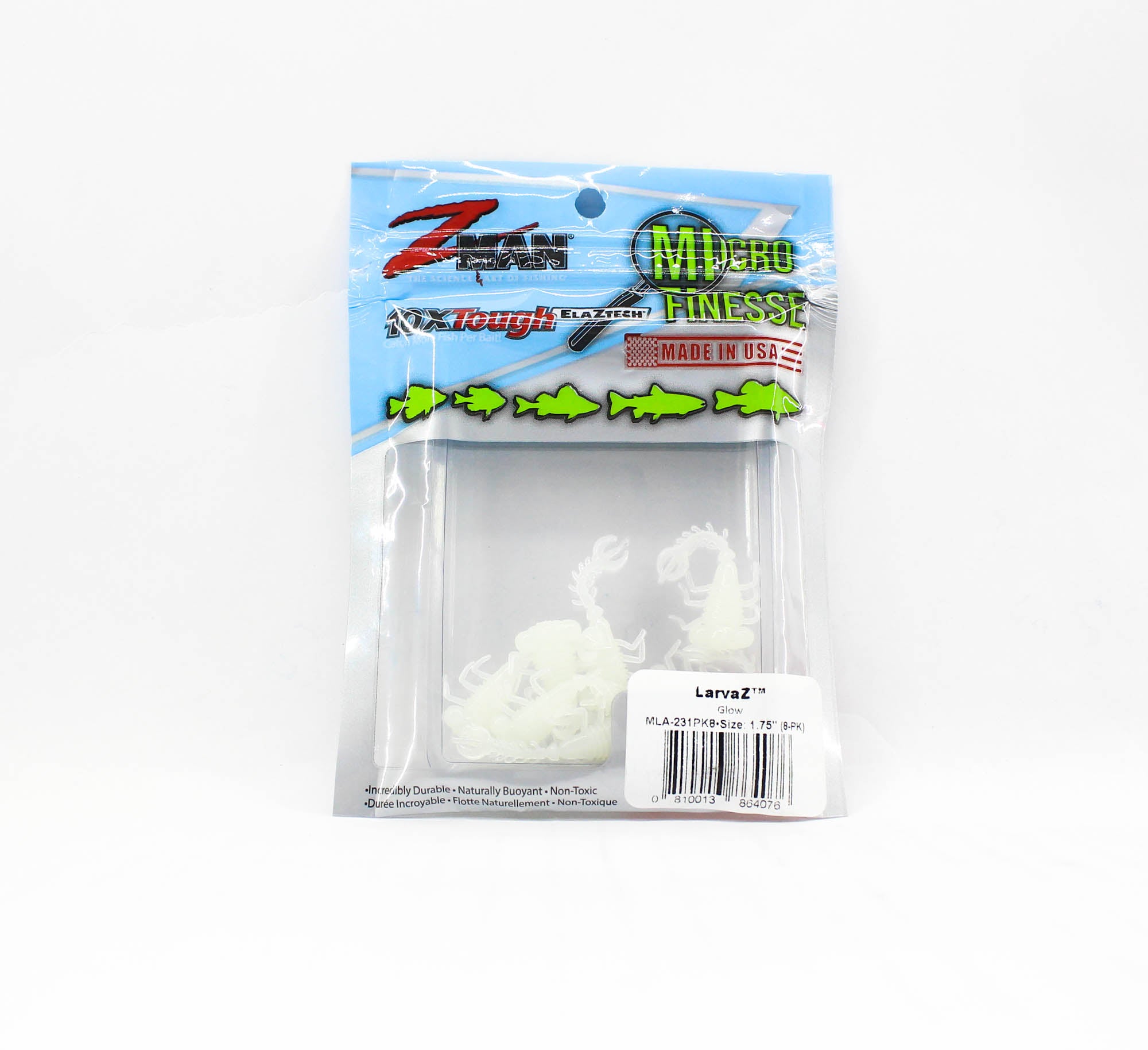 Zman Soft Lure LarvaZ 1.75 Inch 8/Pack Glow (4076)