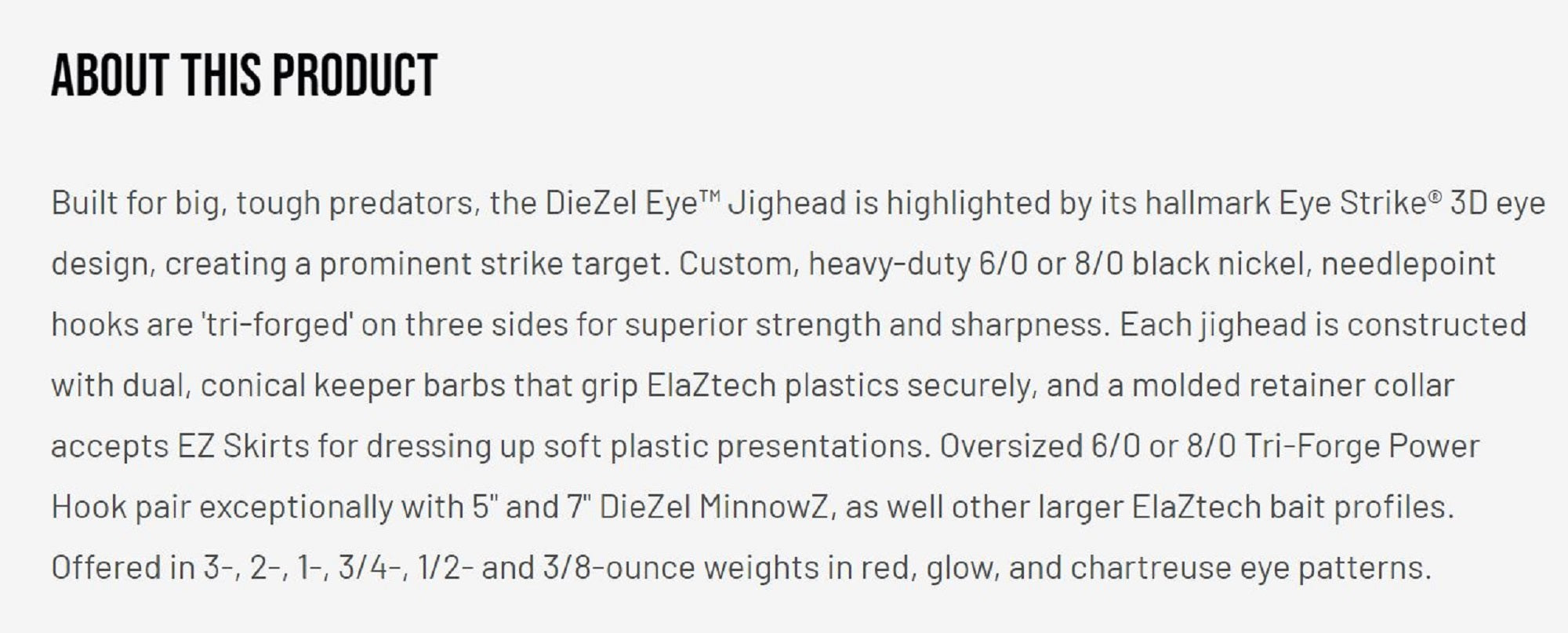 Zman Jighead Diezel Eye 3/4 oz 8/0 2/pack Chart (4267)