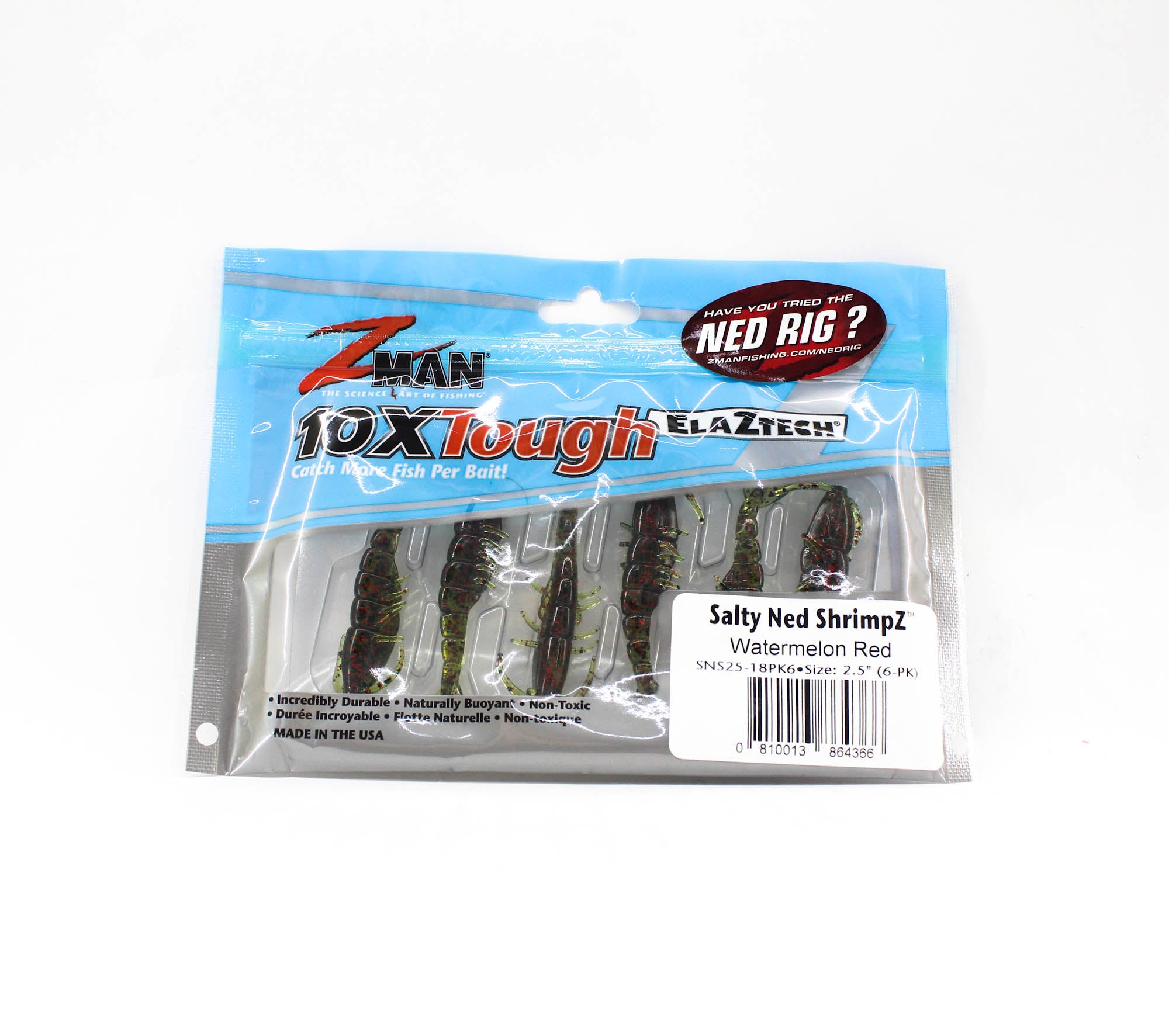 Zman Soft Lure Salty Ned ShrimpZ 2.5 Inch 6/Pack Watermelon Red (4366)