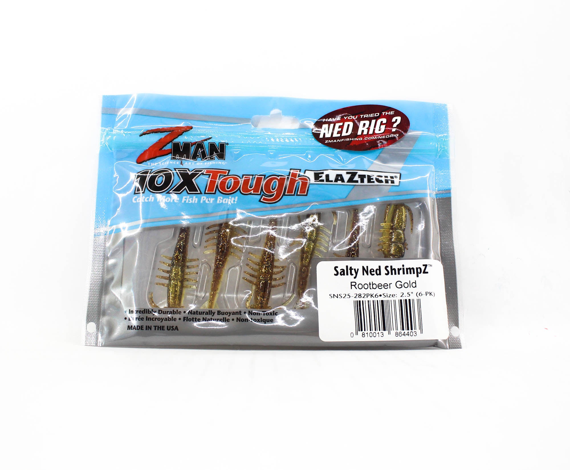 Zman Soft Lure Salty Ned ShrimpZ 2.5 Inch 6/Pack Rootbeer Gold (4403)