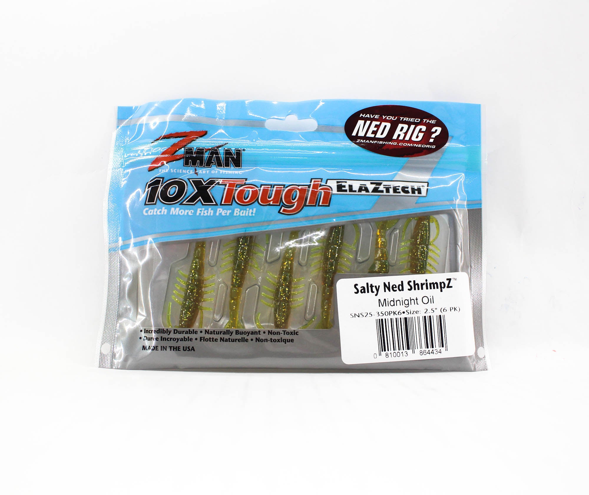 Zman Soft Lure Salty Ned ShrimpZ 2.5 Inch 6/Pack Midnight Oil (4434)