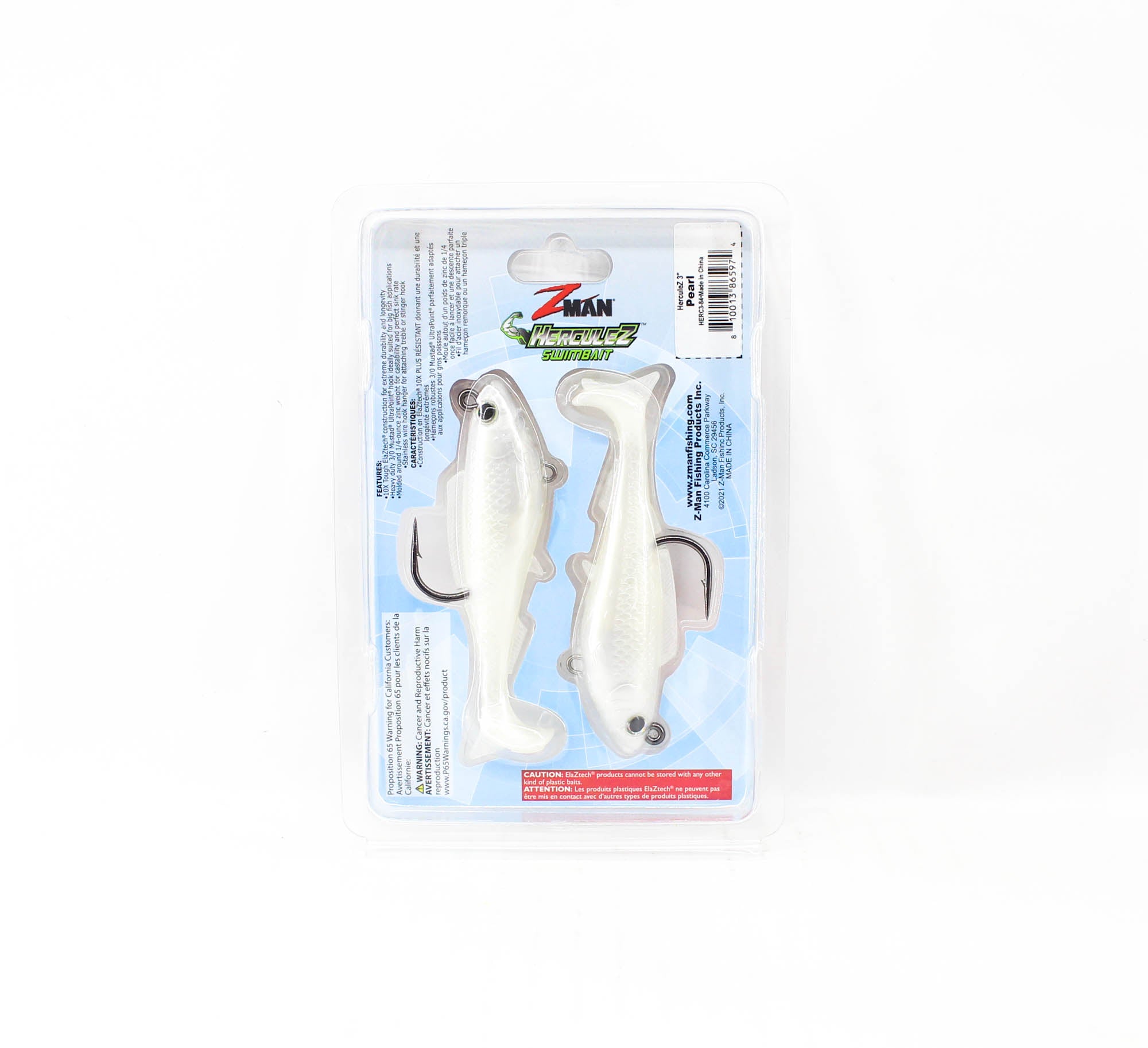 Zman Soft Lure Herculez Swimbait 3 Inch 2/Pack Pearl (5974)