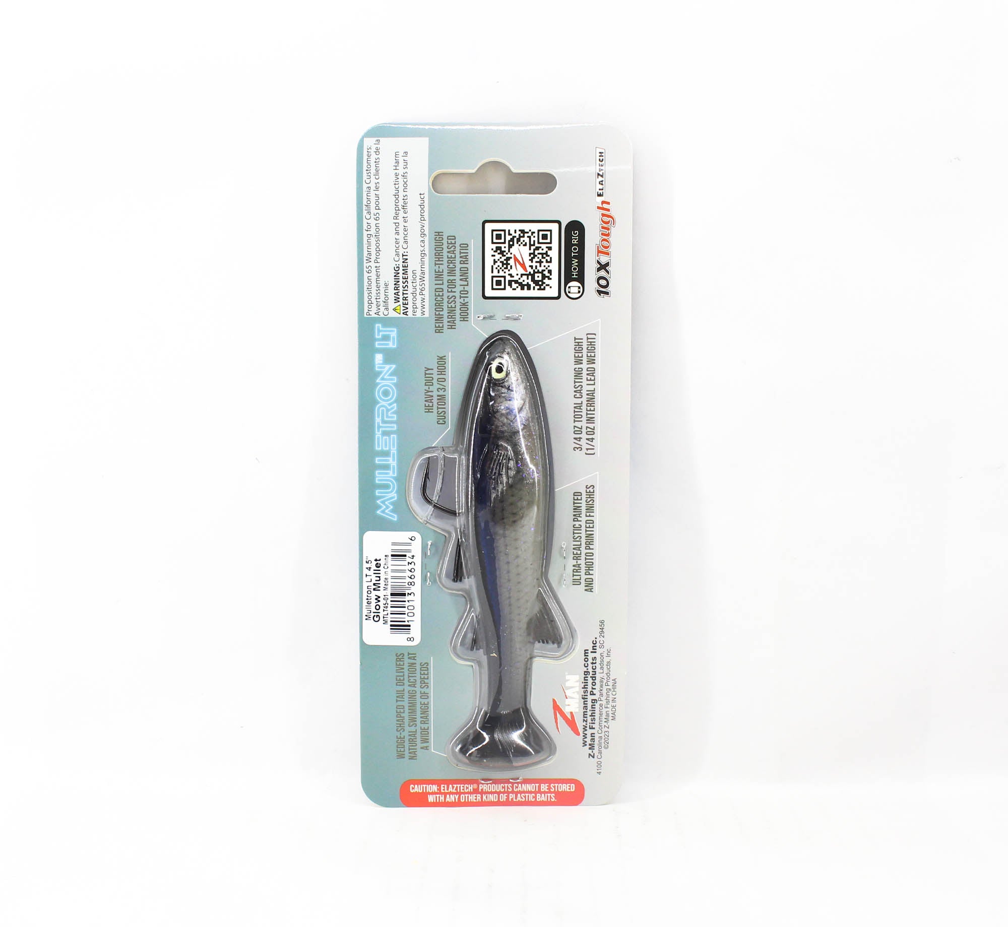 Zman Soft Lure Mulletron LT Swimbait 4.5 Inch Glow Mullet (6346)