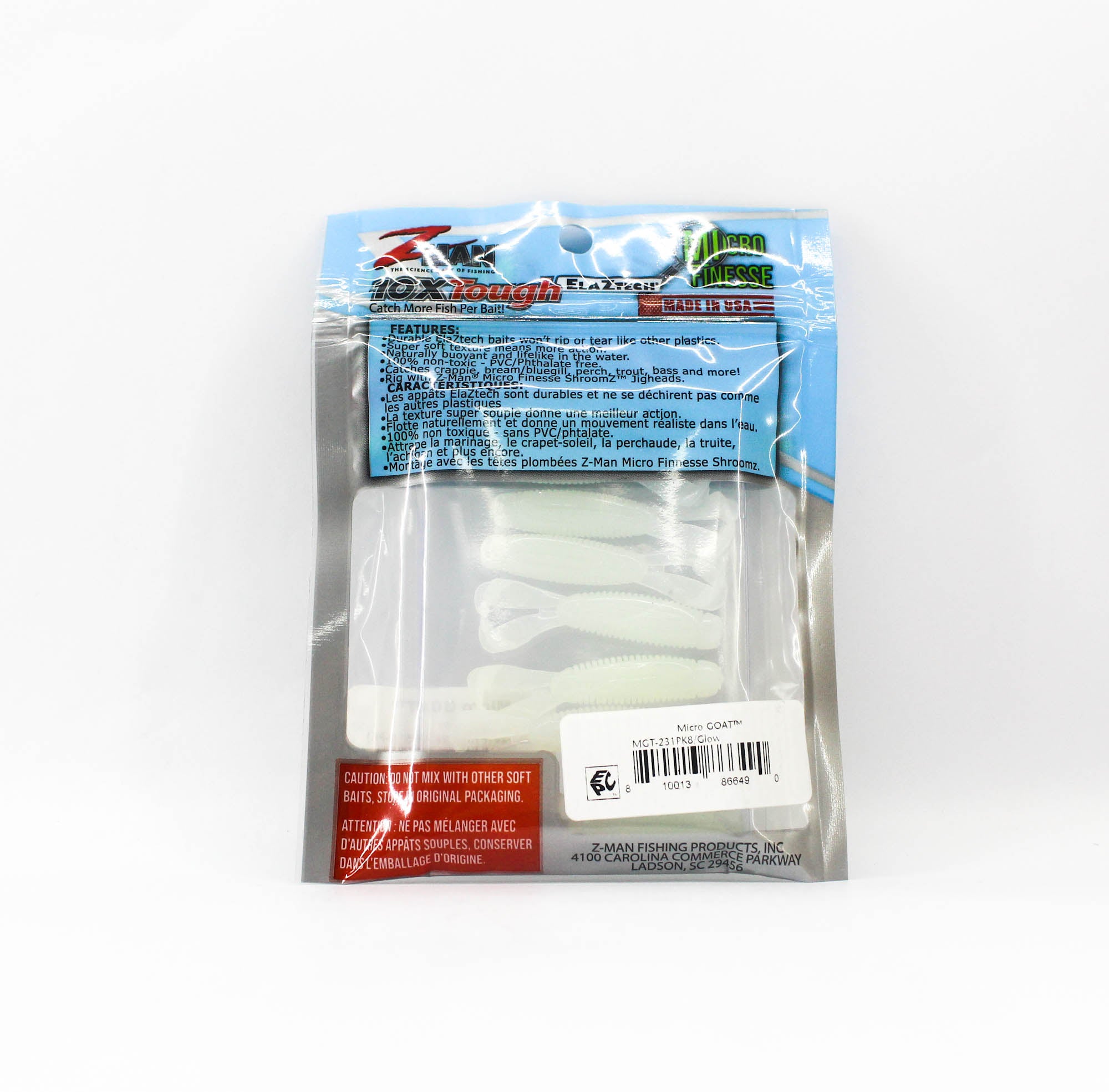 Zman Soft Lure Micro Goat 1.75 Inch 8/Pack Glow (6490)