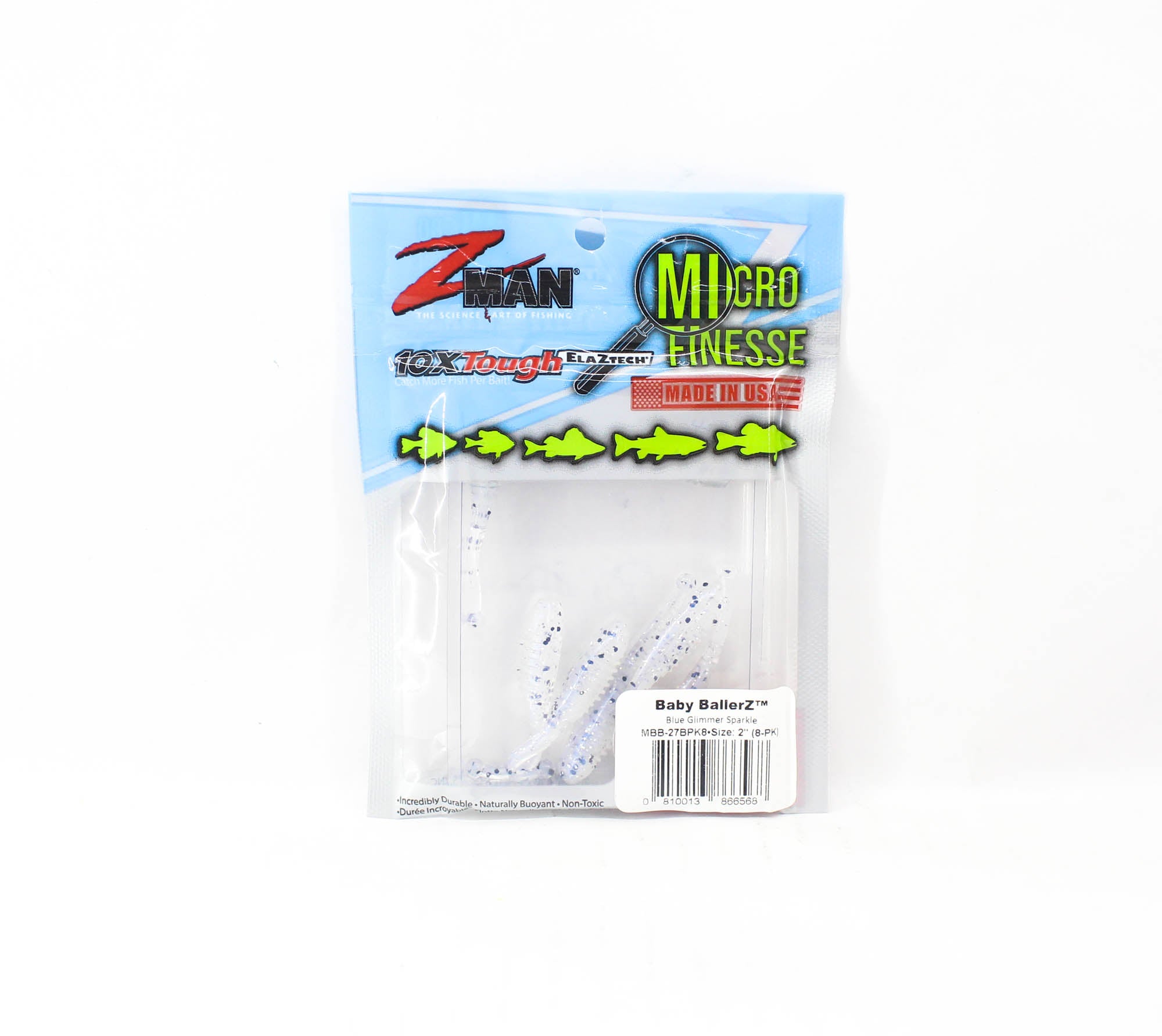 Zman Soft Lure Baby BallerZ 2 Inch 8/Pack Blue Glimmer Sparkle (6568)