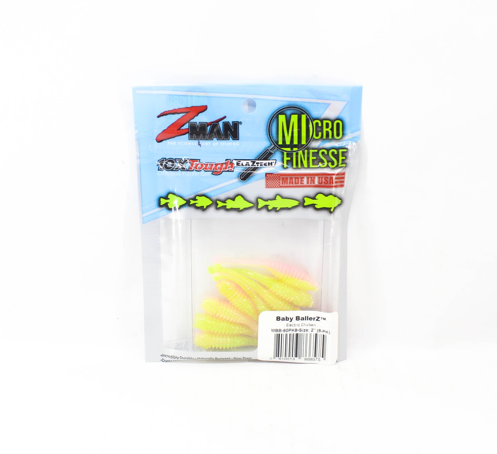 Zman Soft Lure Baby BallerZ 2 Inch 8/Pack Electric Chicken (6575)