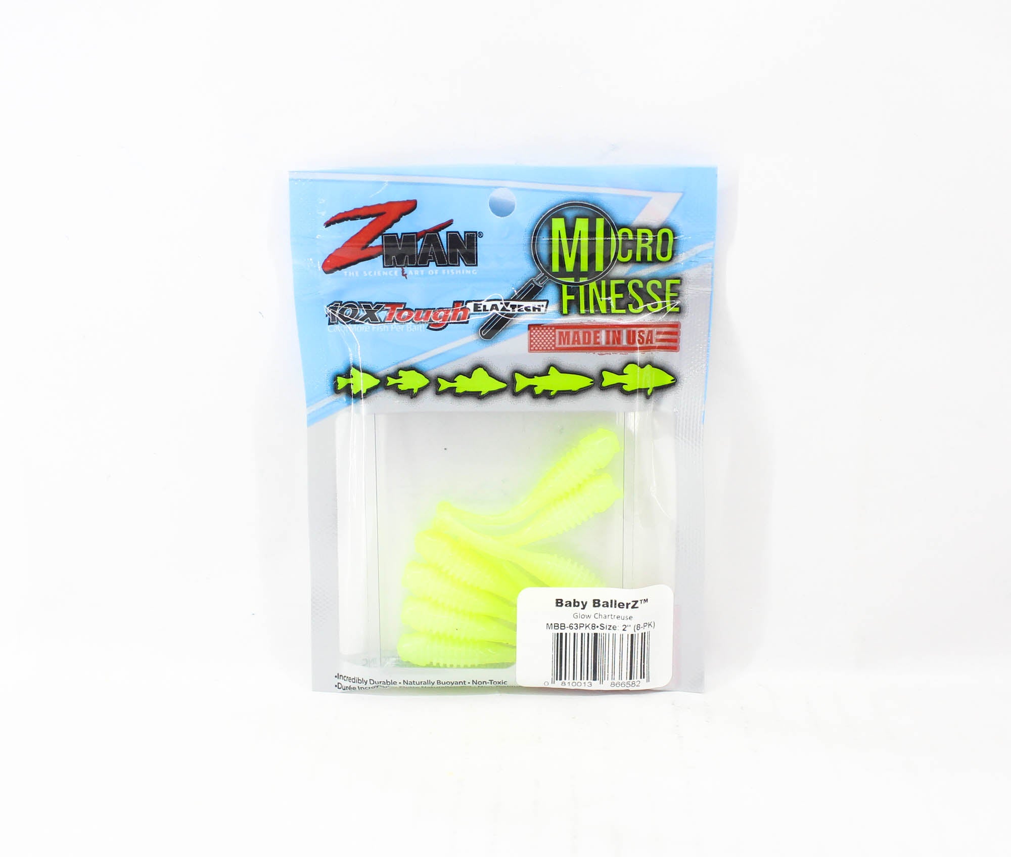Zman Soft Lure Baby BallerZ 2 Inch 8/Pack Glow Chartreuse (6582)