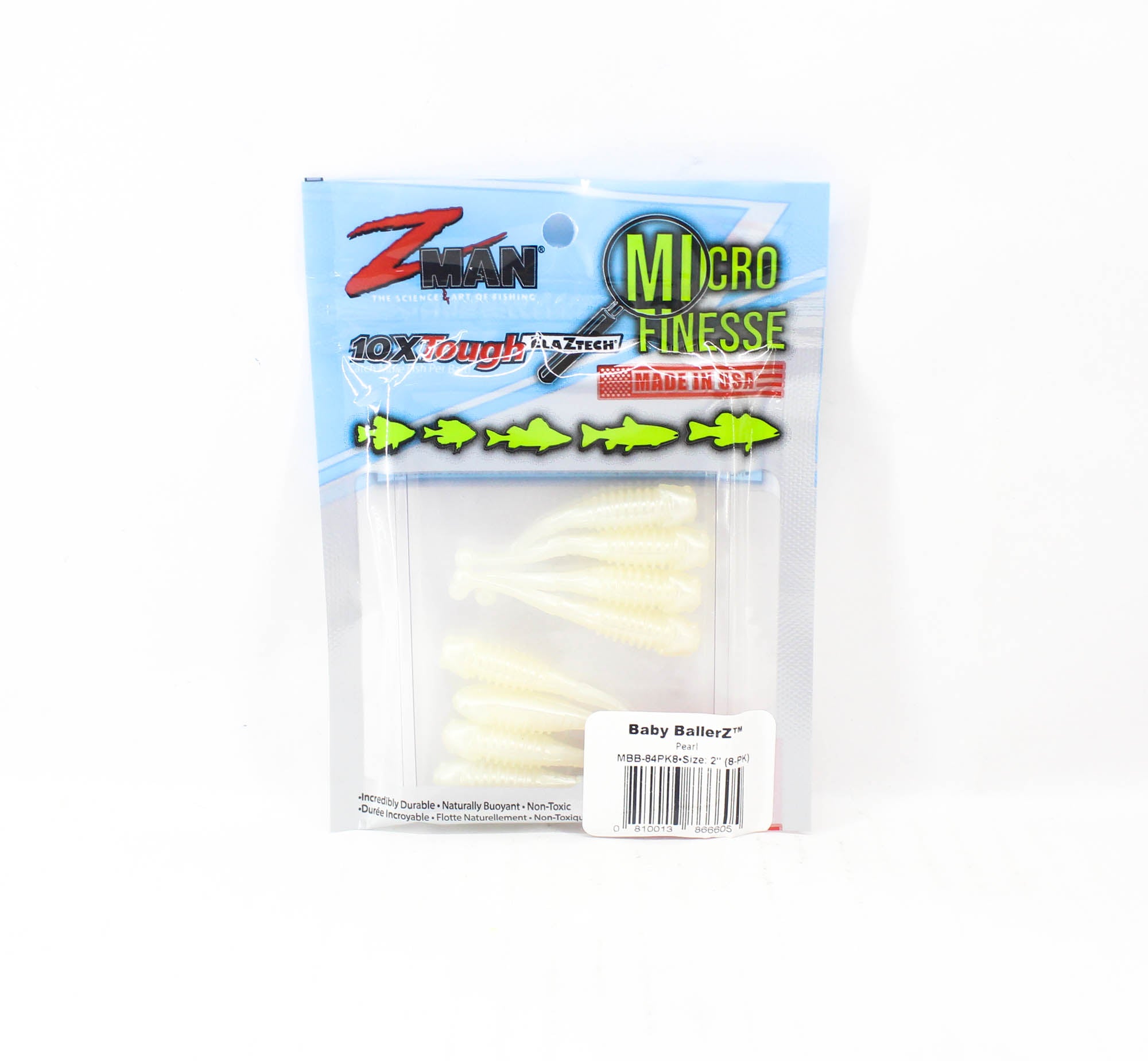 Zman Soft Lure Baby BallerZ 2 Inch 8/Pack Pearl (6605)