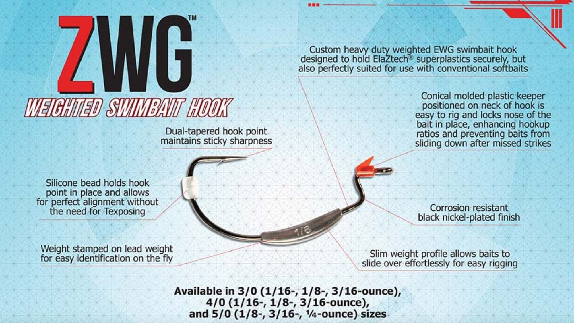 Zman ZWG Weighted Swimbait Worm Hook 3/16 oz 4/0 3/pack (7206)