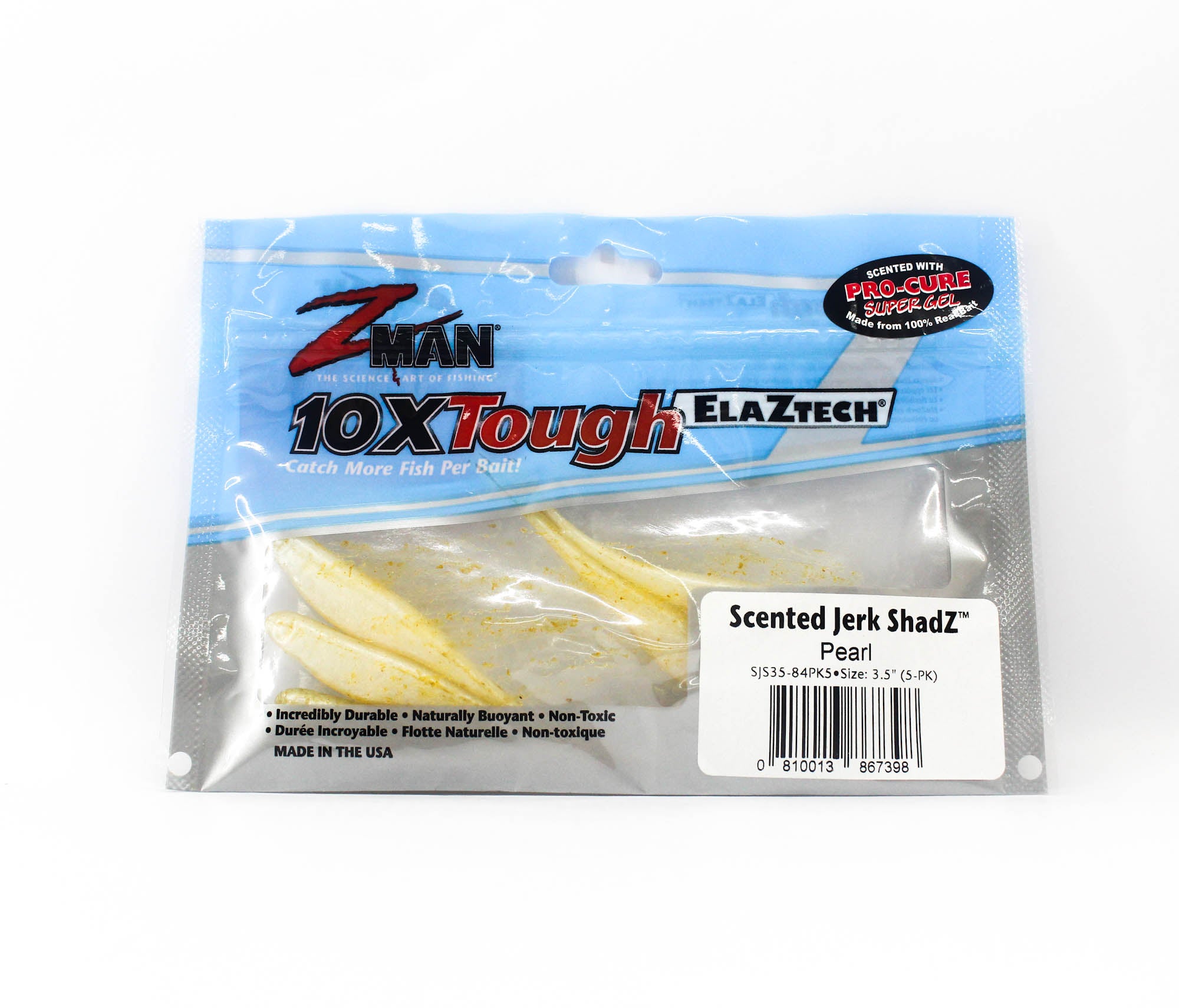 Zman Soft Lure Jerk ShadZ 3.5 Inch 5/Pack Pearl (7398)