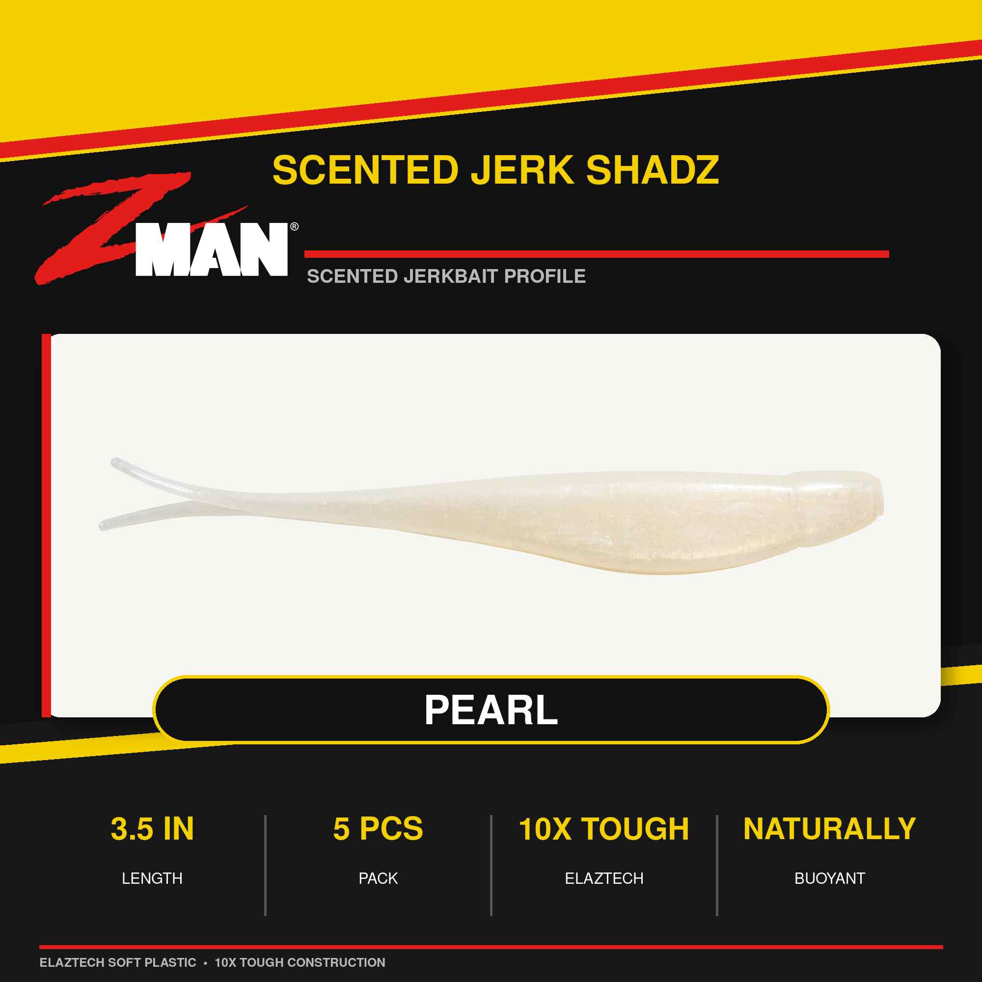 Zman Soft Lure Jerk ShadZ 3.5 Inch 5/Pack Pearl (7398)