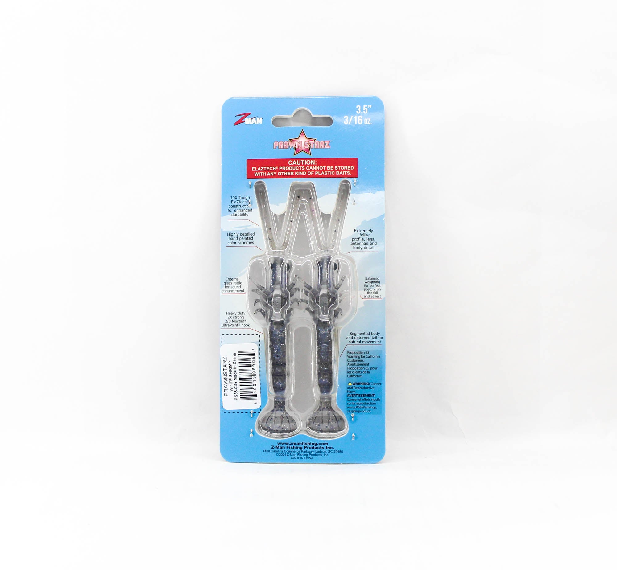 Zman Soft Lure PrawnstarZ 3.5 Inch 2/Pack White Shrimp (9064)