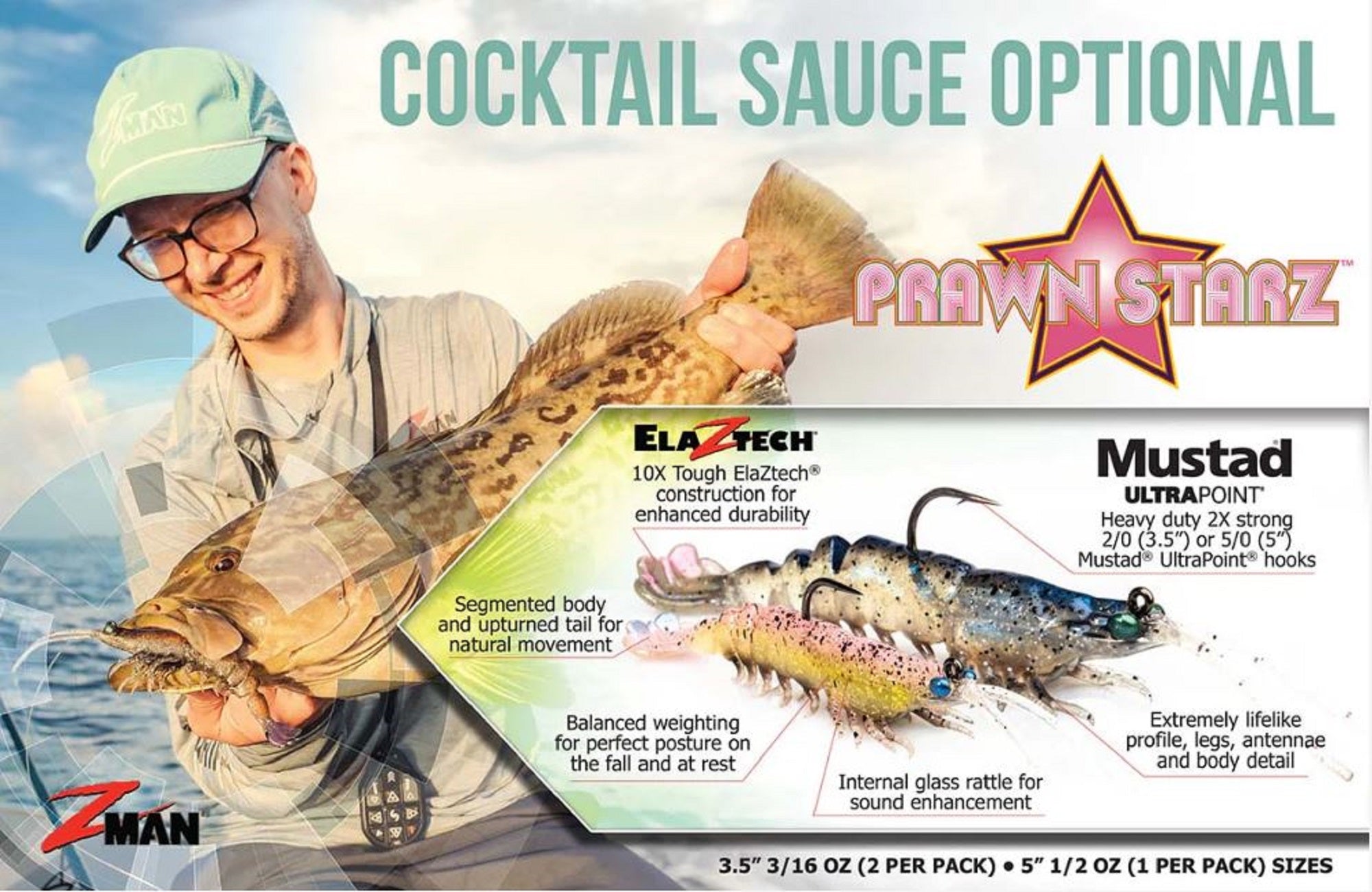 Zman Soft Lure PrawnstarZ 3.5 Inch 2/Pack White Shrimp (9064)