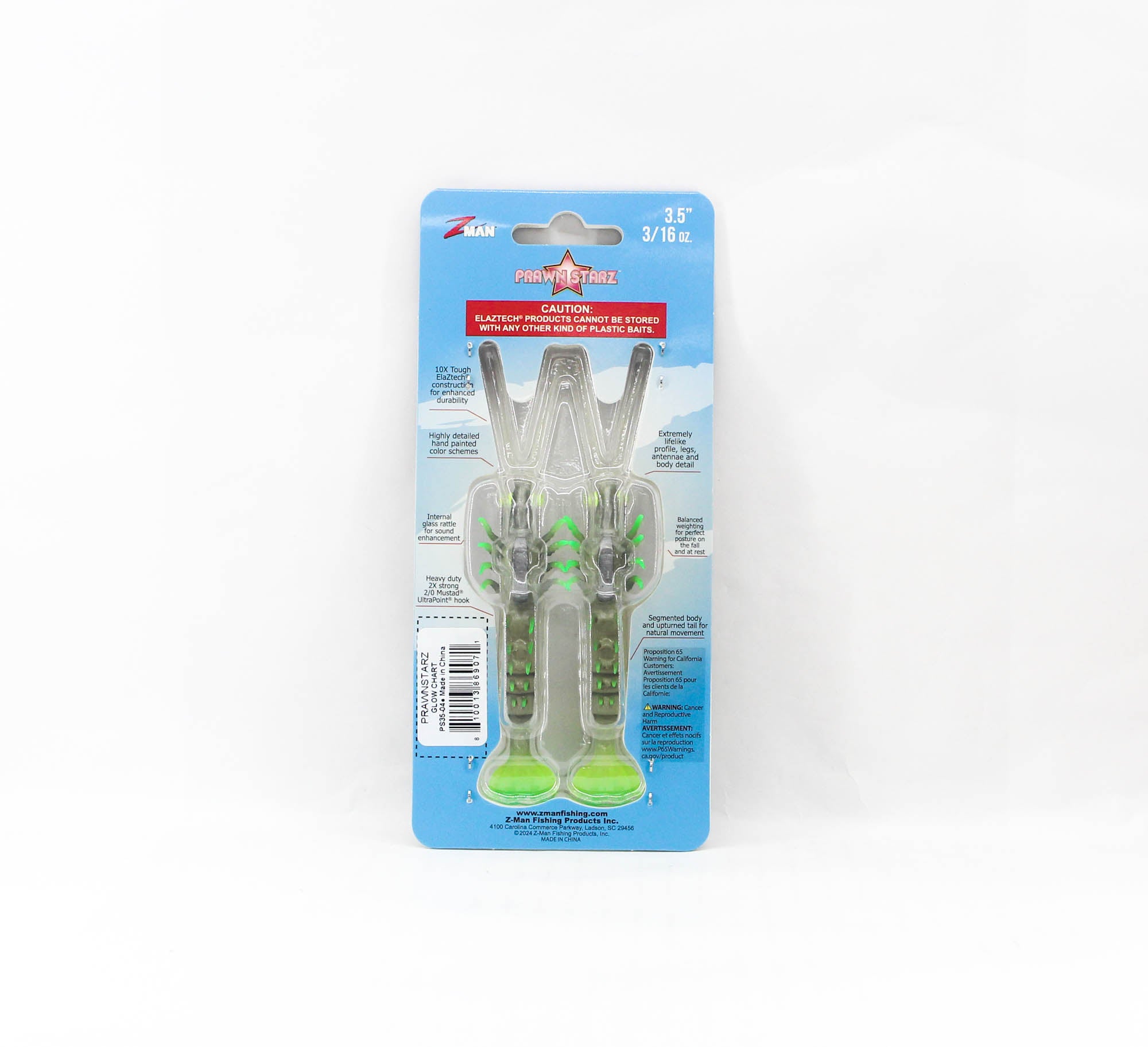 Zman Soft Lure PrawnstarZ 3.5 Inch 2/Pack Glow Chartreuse (9071)