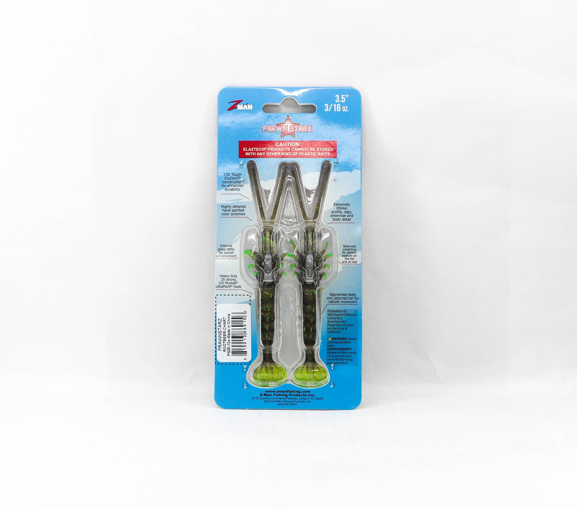 Zman Soft Lure PrawnstarZ 3.5 Inch 2/Pack Rootbeer Chartreuse (9156)