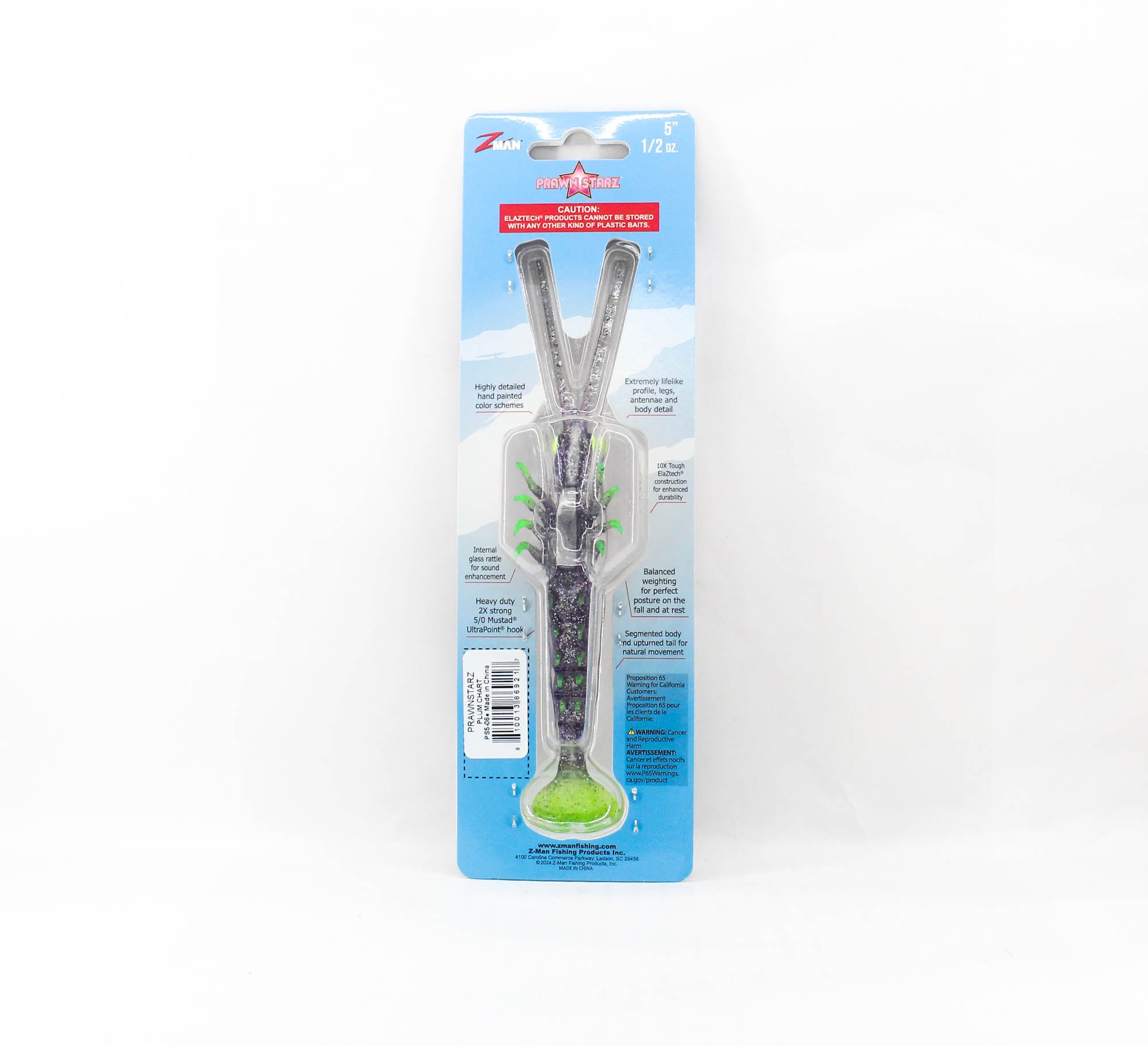 Zman Soft Lure PrawnstarZ 5 Inch Plum Chartreuse (9217)