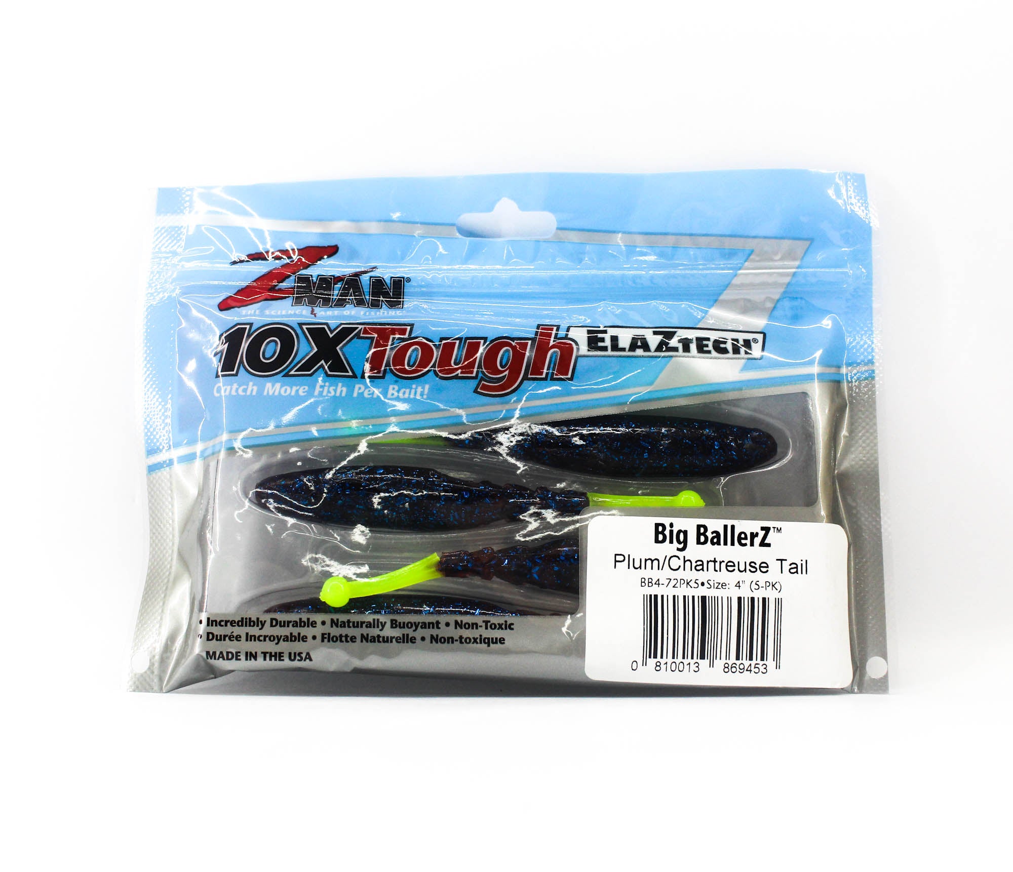 Zman Soft Lure Big BallerZ 4 Inch 5/Pack Plum Chart Tail (9453)