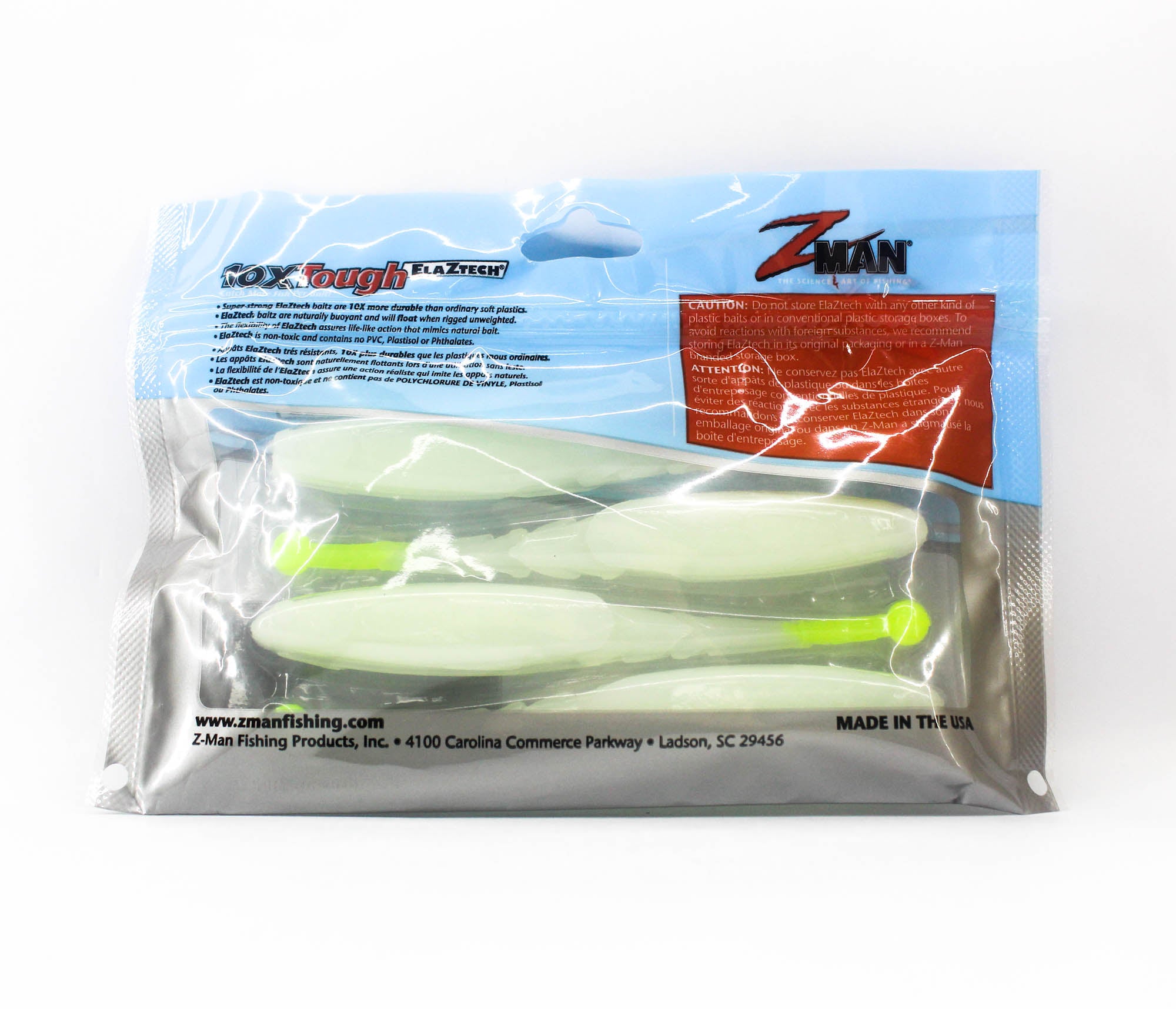 Zman Soft Lure Big BallerZ 5 Inch 4/Pack Glow Chart Tail (9569)