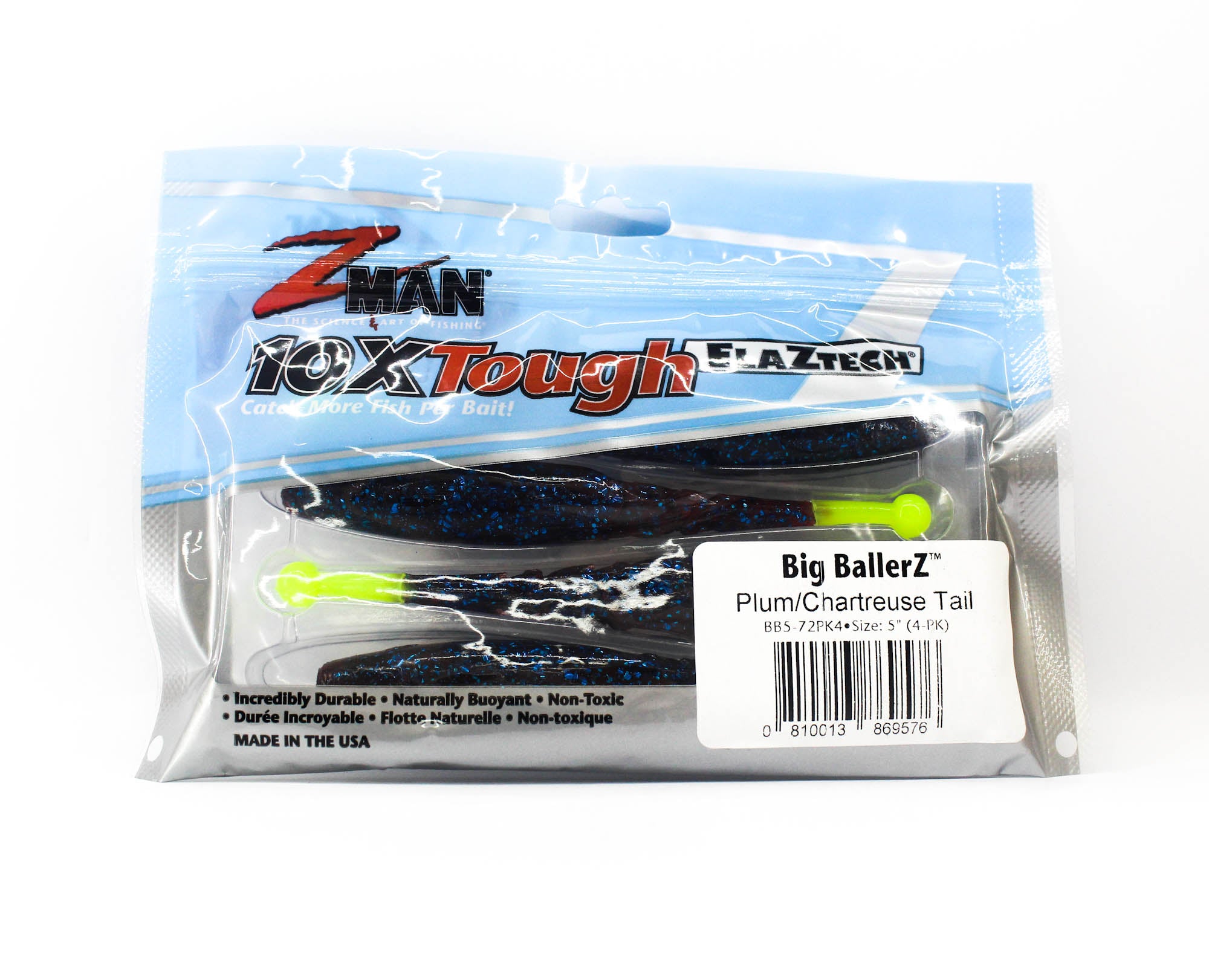Zman Soft Lure Big BallerZ 5 Inch 4/Pack Plum Chart Tail (9576)