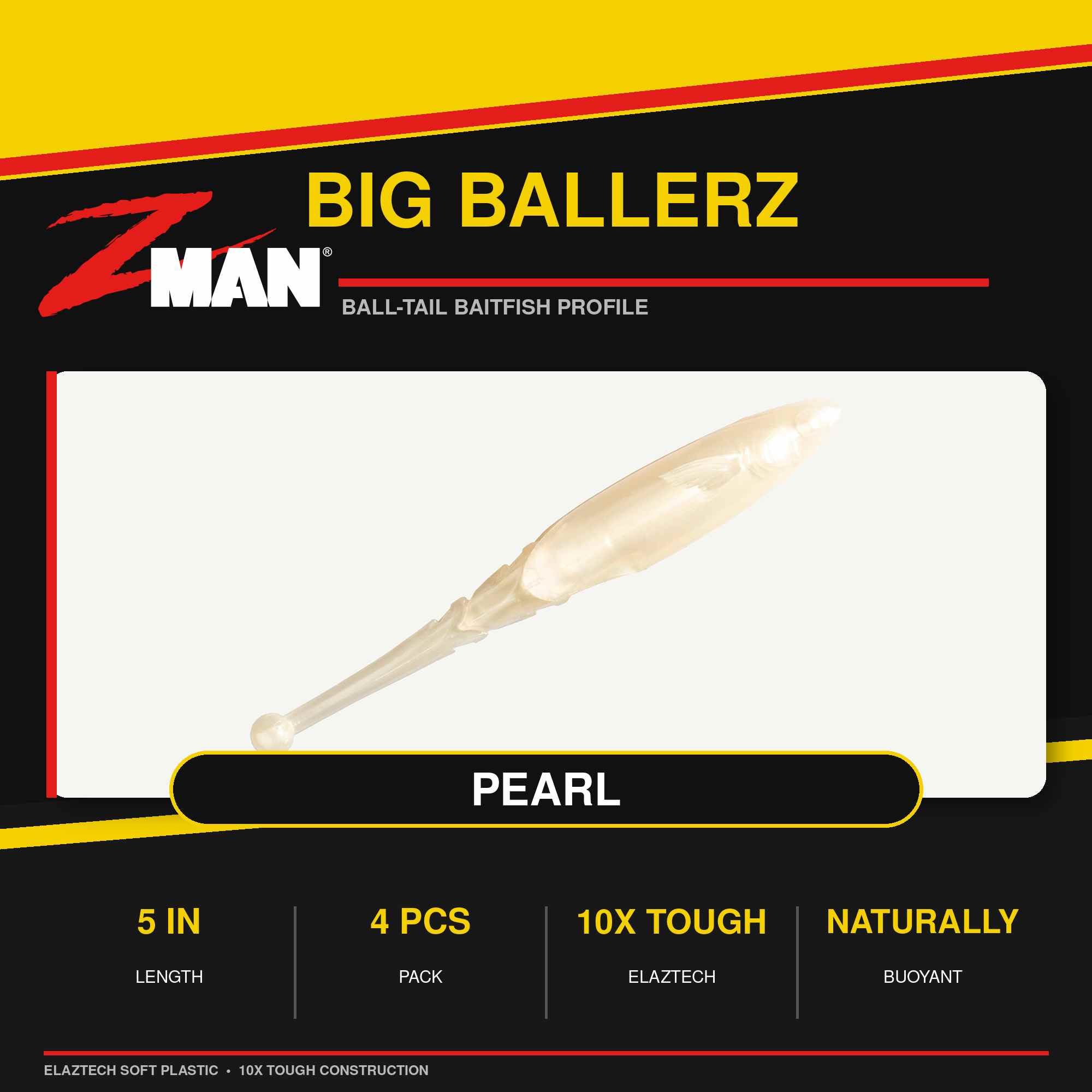 Zman Soft Lure Big BallerZ 5 Inch 4/Pack Pearl (9583)