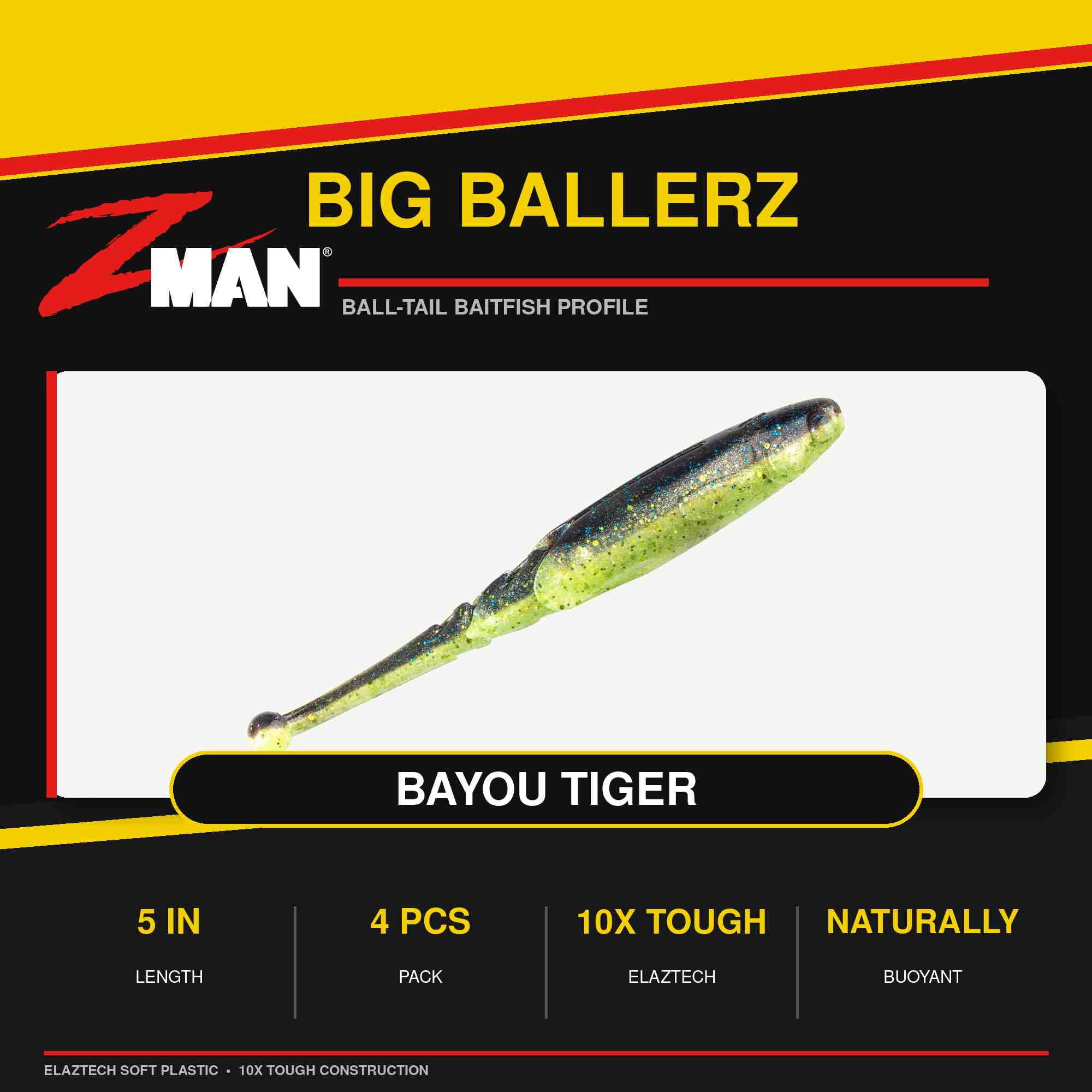Zman Soft Lure Big BallerZ 5 Inch 4/Pack Bayou Tiger (9675)