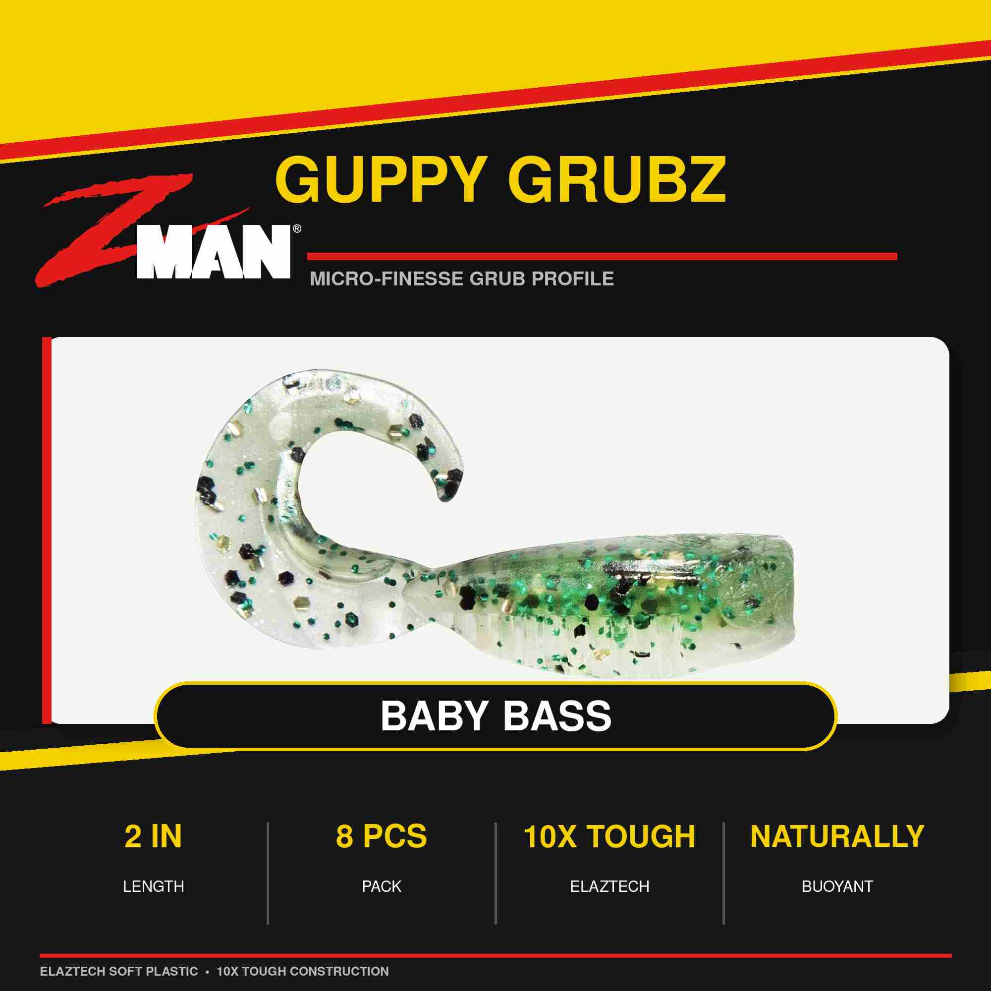 Zman Soft Lure Guppy GrubZ 2 Inch 8/Pack Baby Bass (9859)